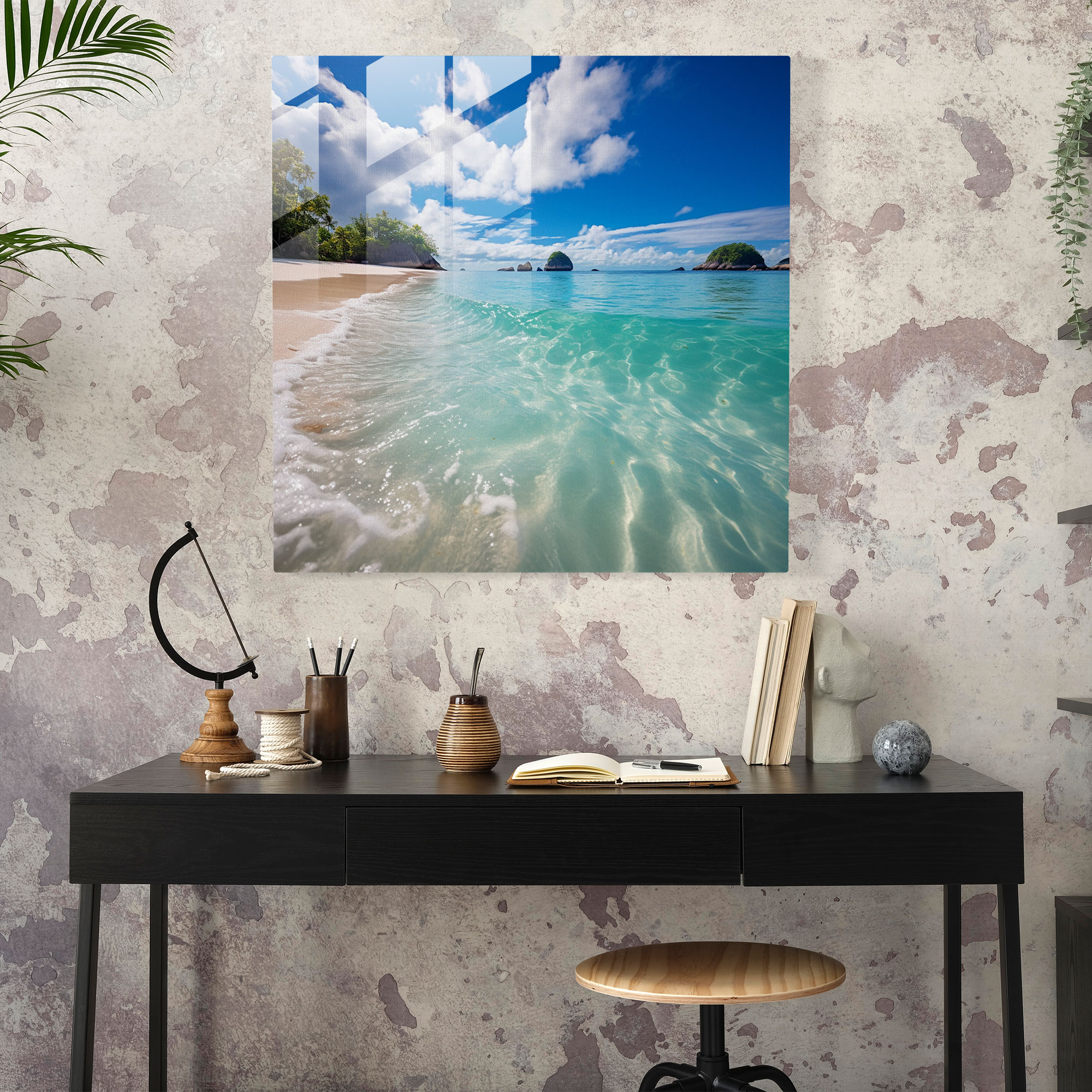 Motivational Glass Wall Art - Serene Beach View - Motivational, Glass Print, Tranquility, Coastal
