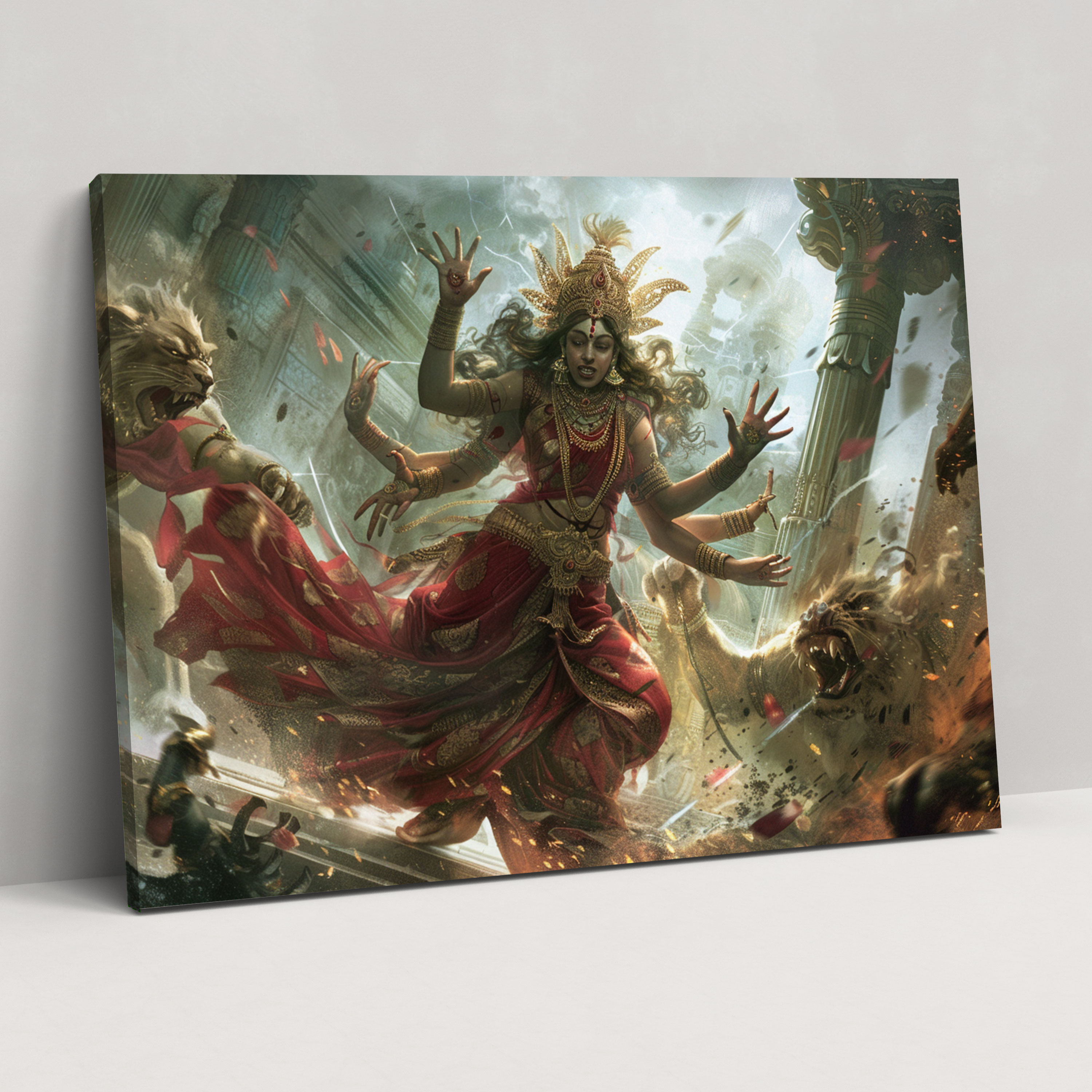 Mythology Wall Decoration - Goddess Durga Slaying Demons - Mythology, Home Decoration, Wall Art, Mythology