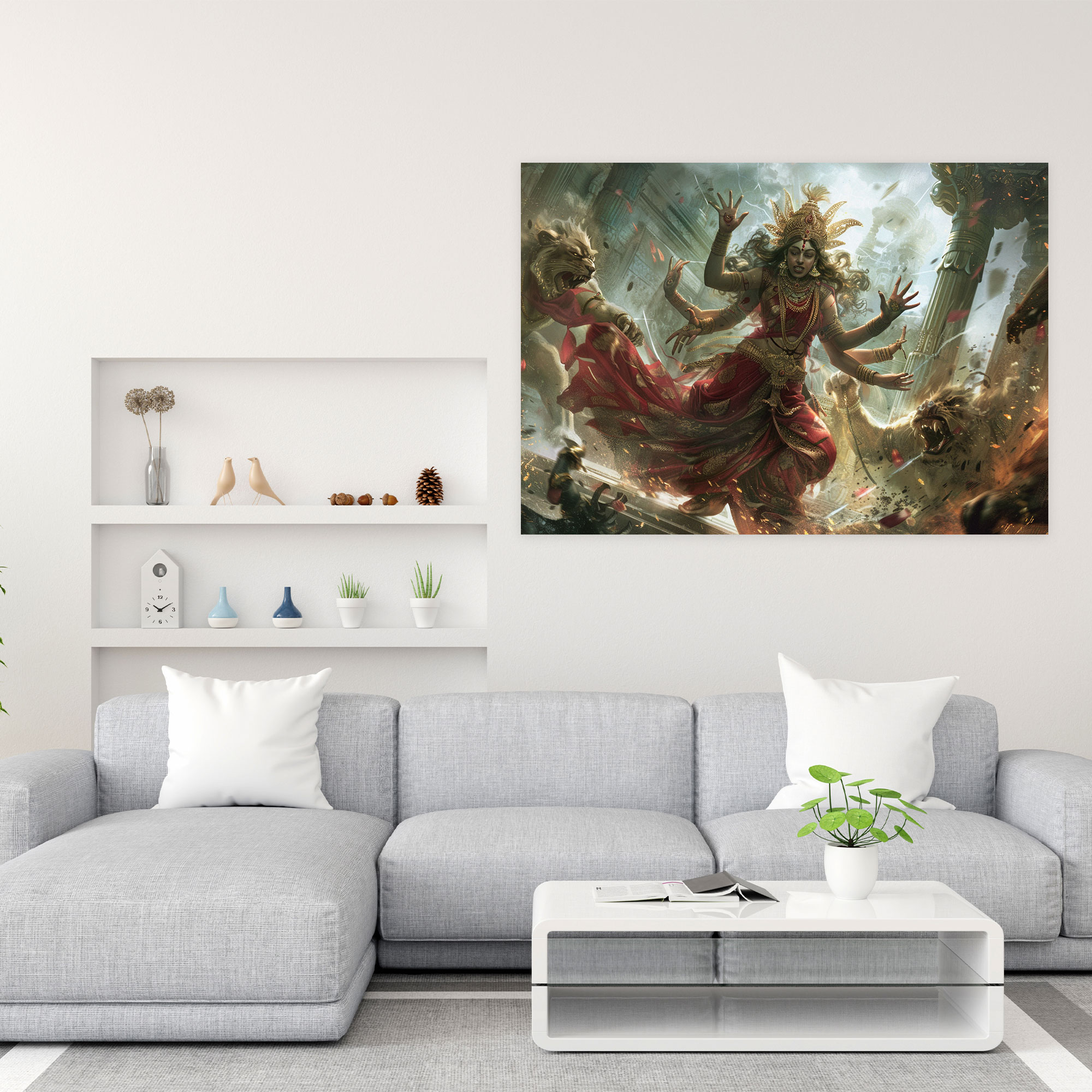 Mythology Wall Decoration - Goddess Durga Slaying Demons - Mythology, Home Decoration, Wall Art, Mythology