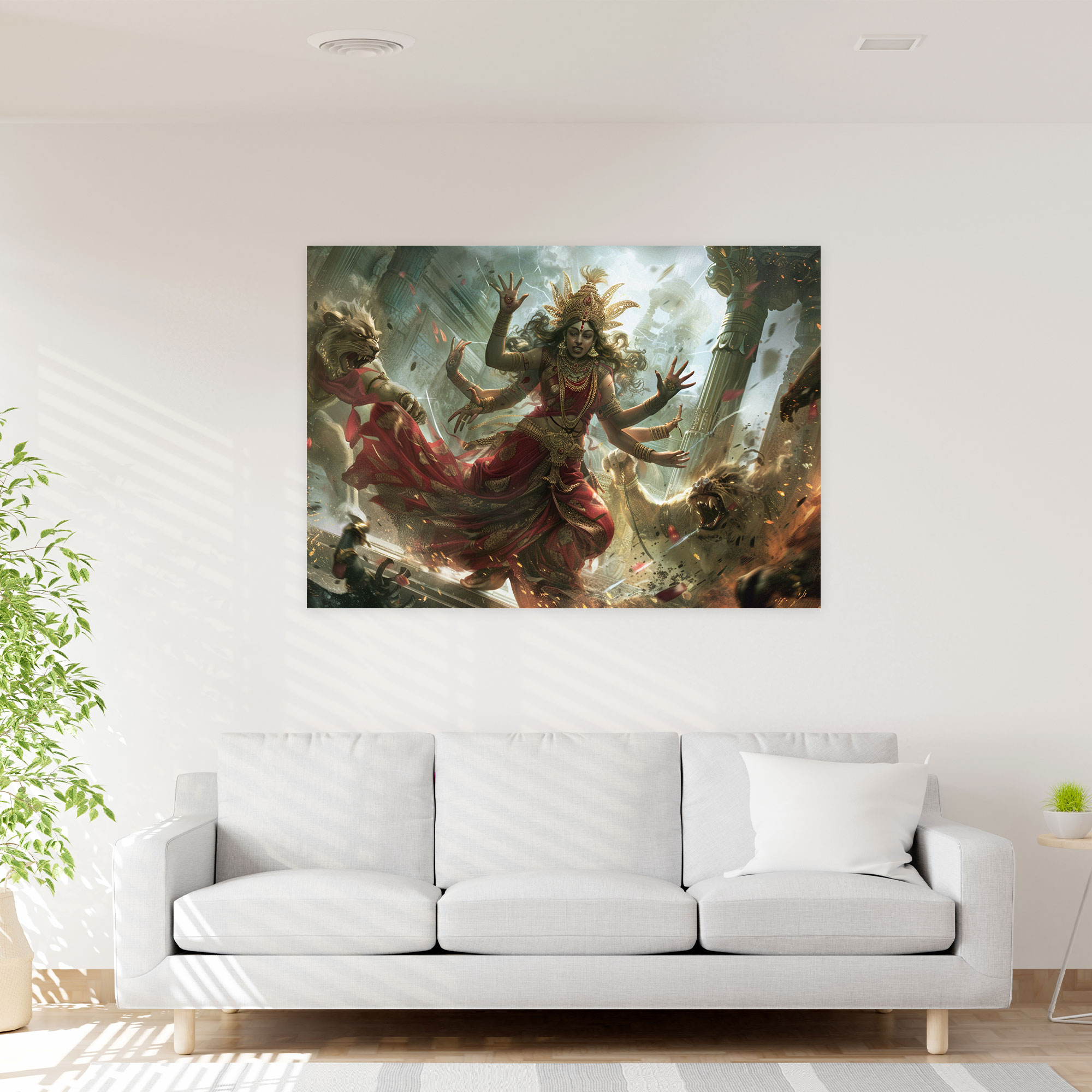 Mythology Wall Decoration - Goddess Durga Slaying Demons - Mythology, Home Decoration, Wall Art, Mythology