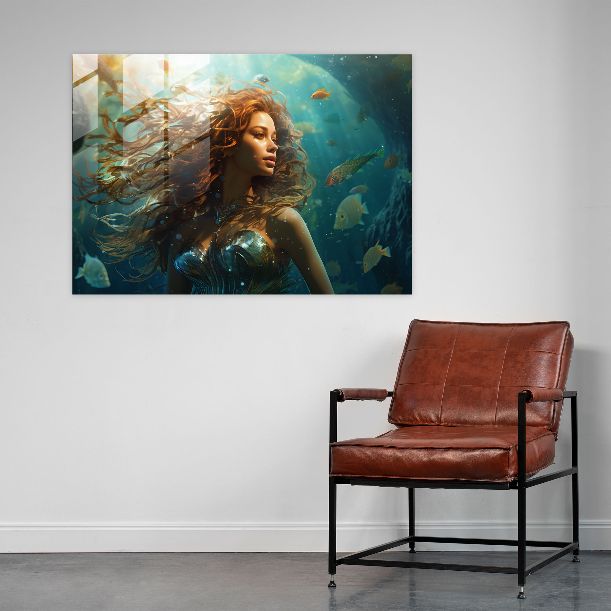 Mythology Glass Wall Art - Mystical Mermaid Underwater - Mythology, Wall Decoration, Mermaid Glass Print, Modern Art