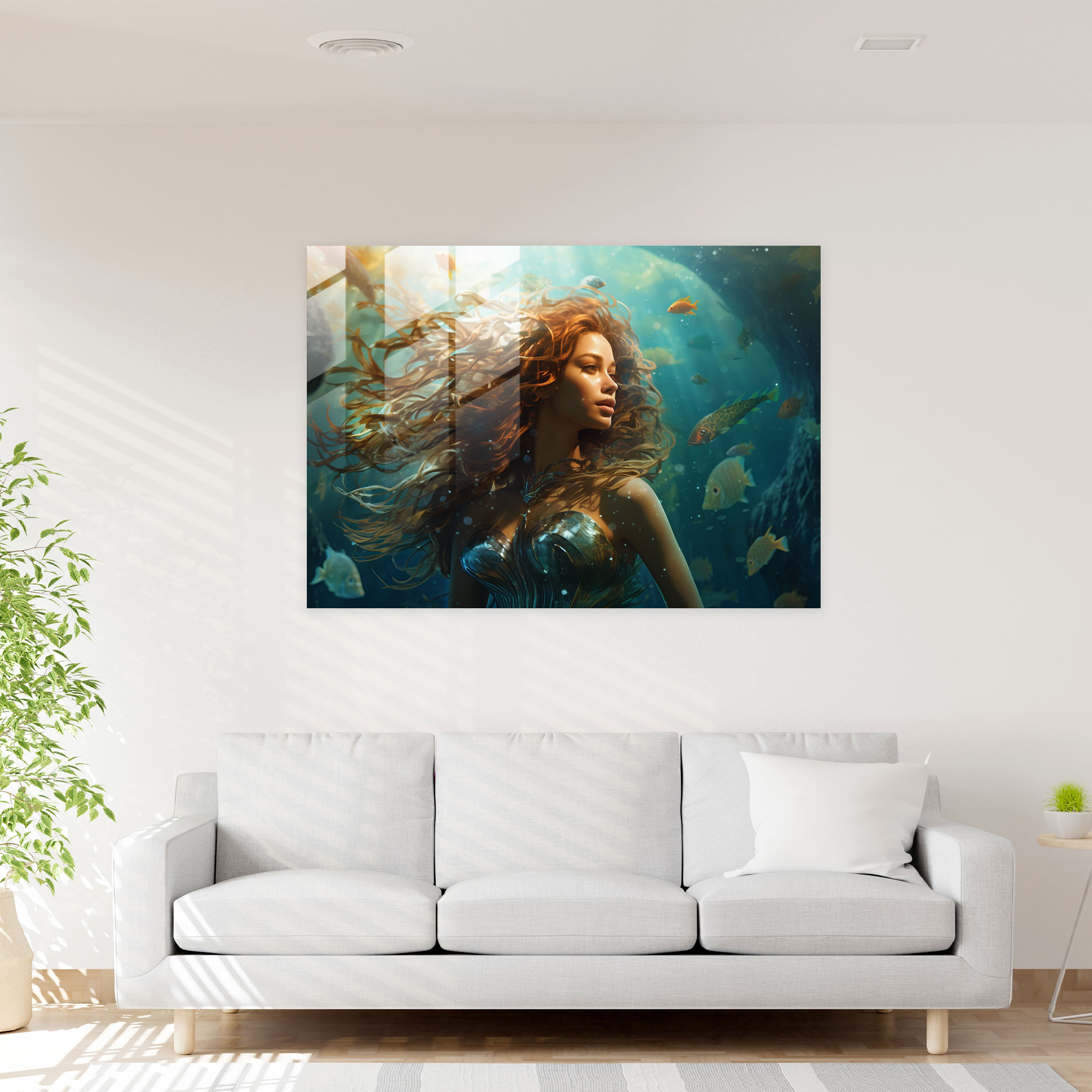 Mythology Glass Wall Art - Mystical Mermaid Underwater - Mythology, Wall Decoration, Mermaid Glass Print, Modern Art