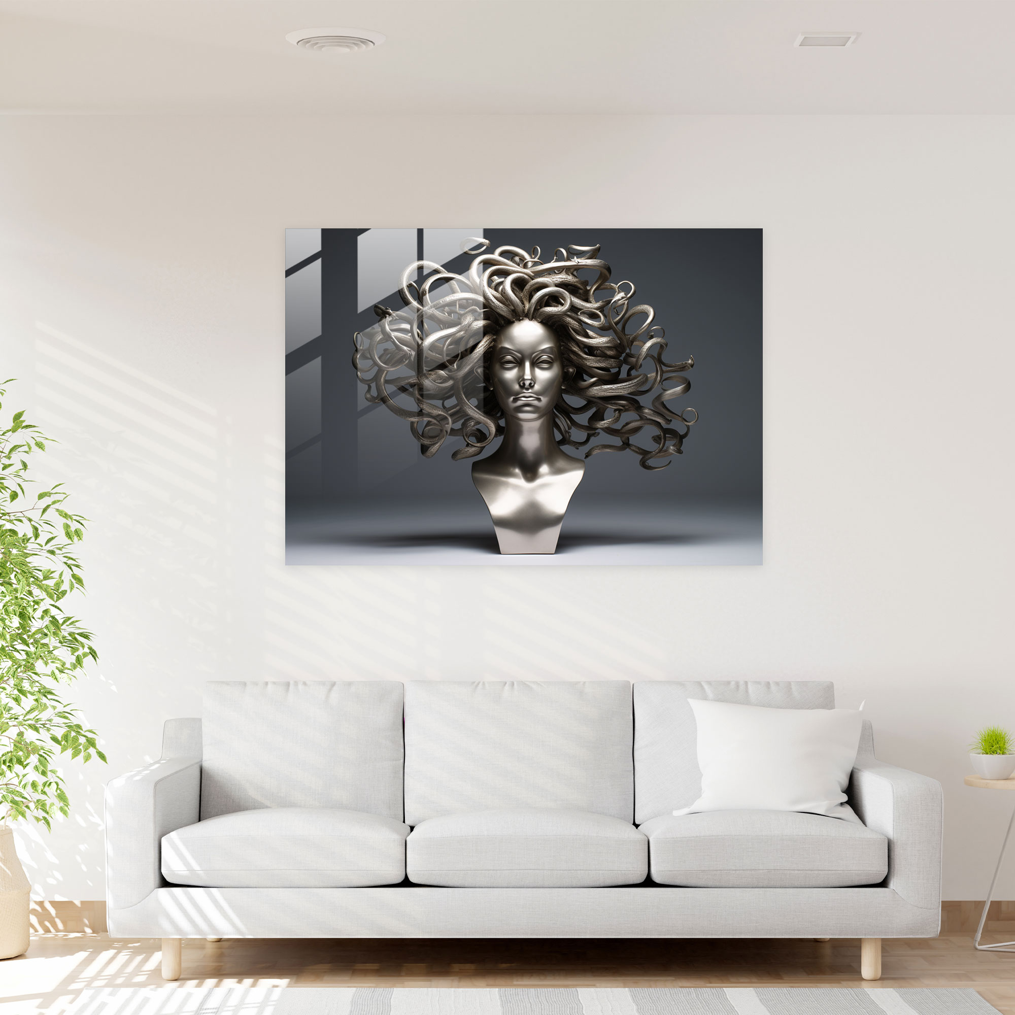 Mythology Glass Print - Sleek Medusa Head - Mythology, Wall Decoration, Home Decoration, Glass Art