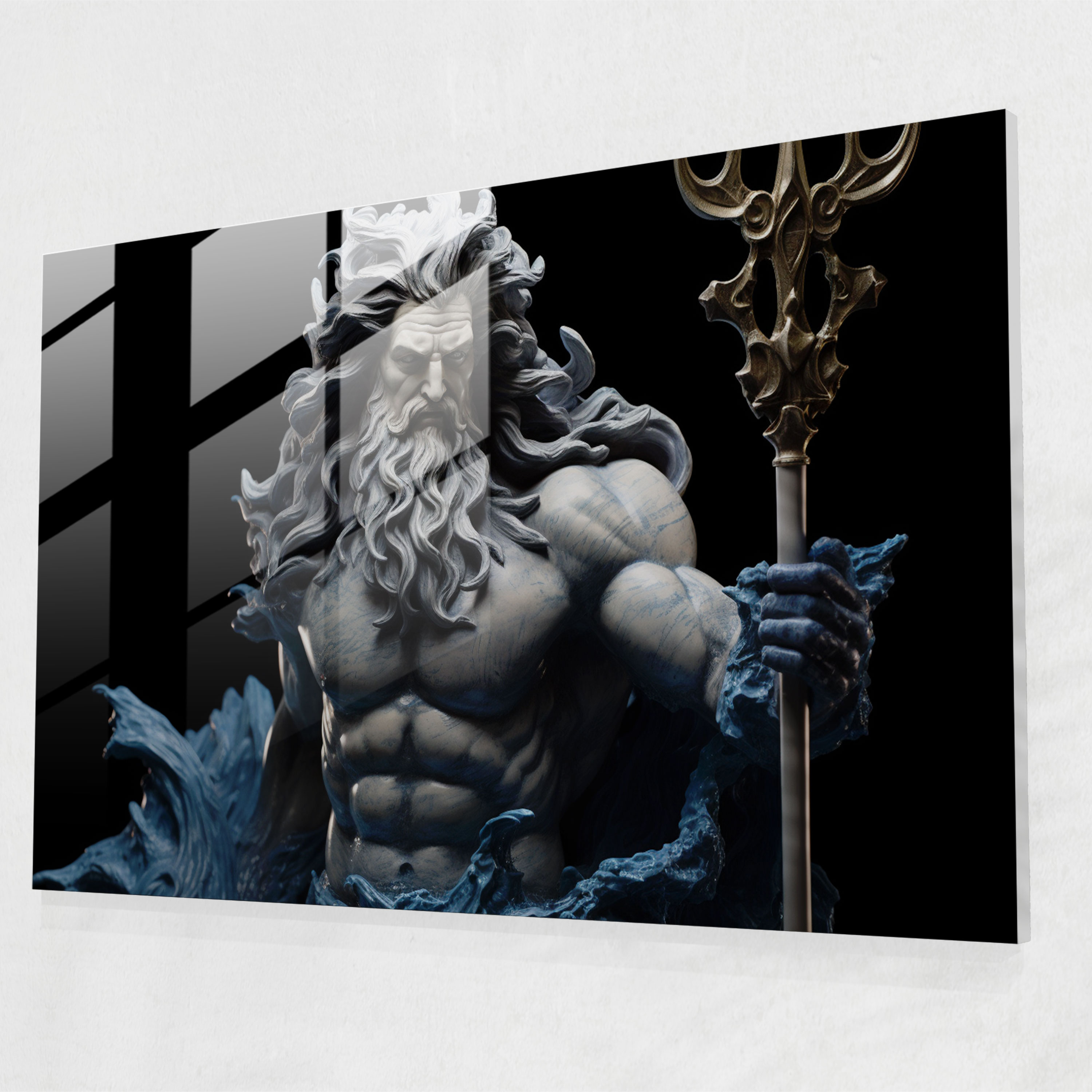 Mythology Glass Print - Lifelike Poseidon With Trident - Mythology, Glass Art, Wall Decoration, Mythology Glass Print