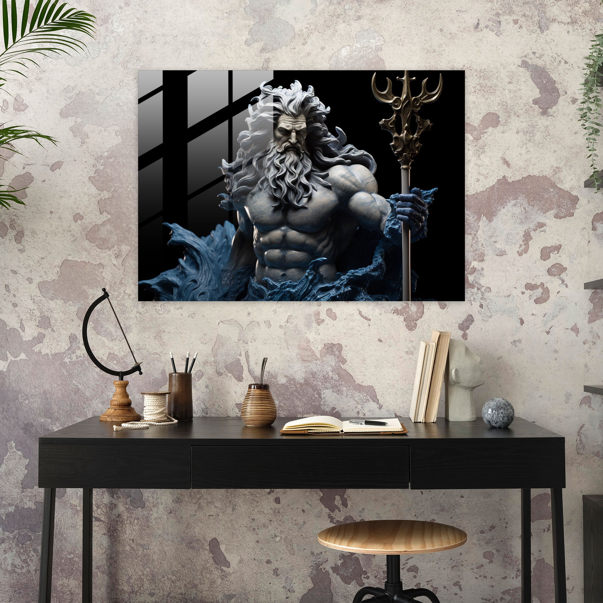 Mythology Glass Print - Lifelike Poseidon With Trident - Mythology, Glass Art, Wall Decoration, Mythology Glass Print