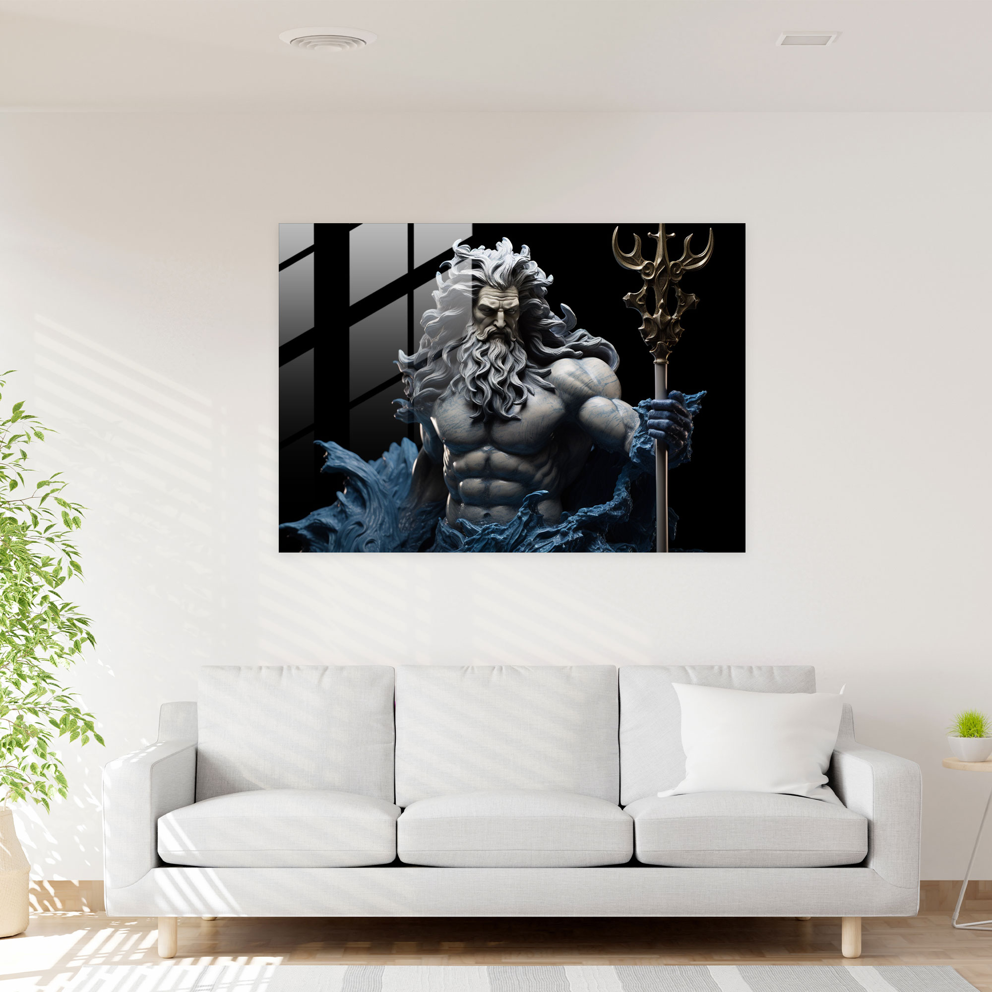 Mythology Glass Print - Lifelike Poseidon With Trident - Mythology, Glass Art, Wall Decoration, Mythology Glass Print