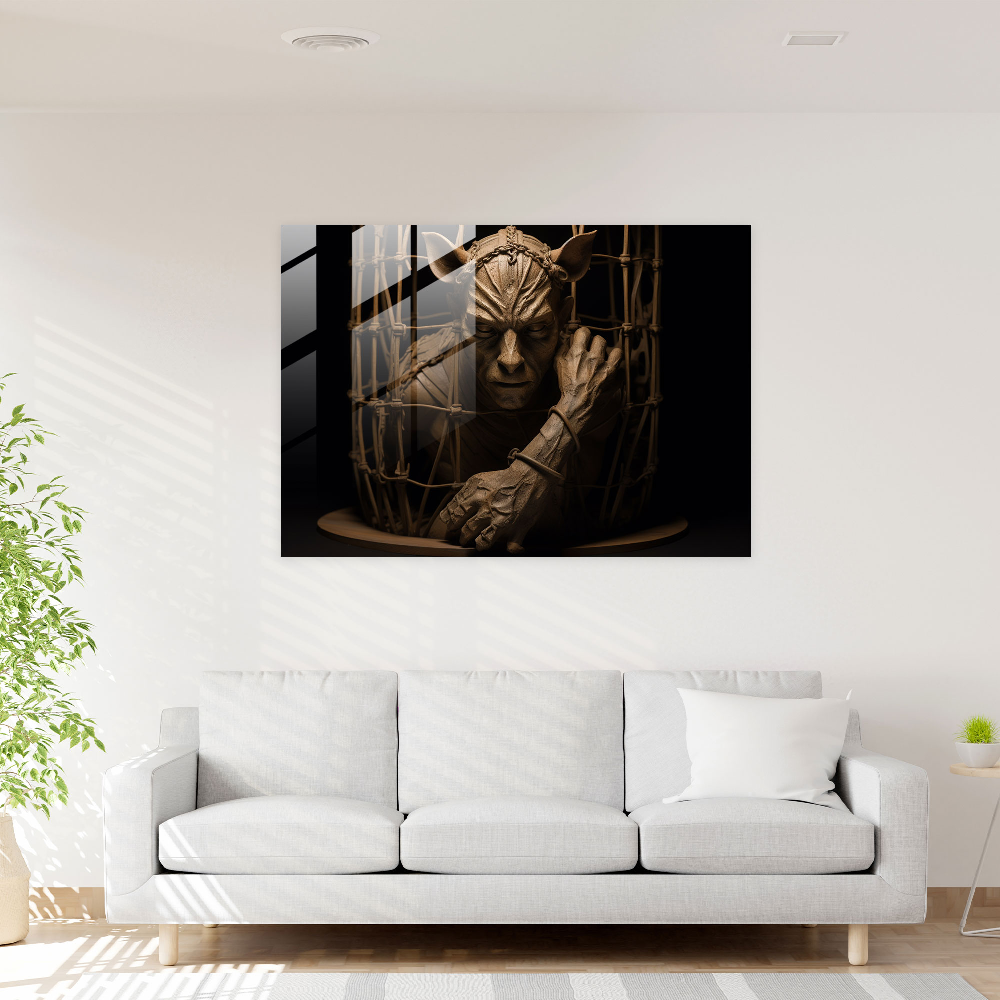 Mythology Glass Print: Minotaur's Mysterious Labyrinth - Mythology, Mythology, Enigma, Sculpture