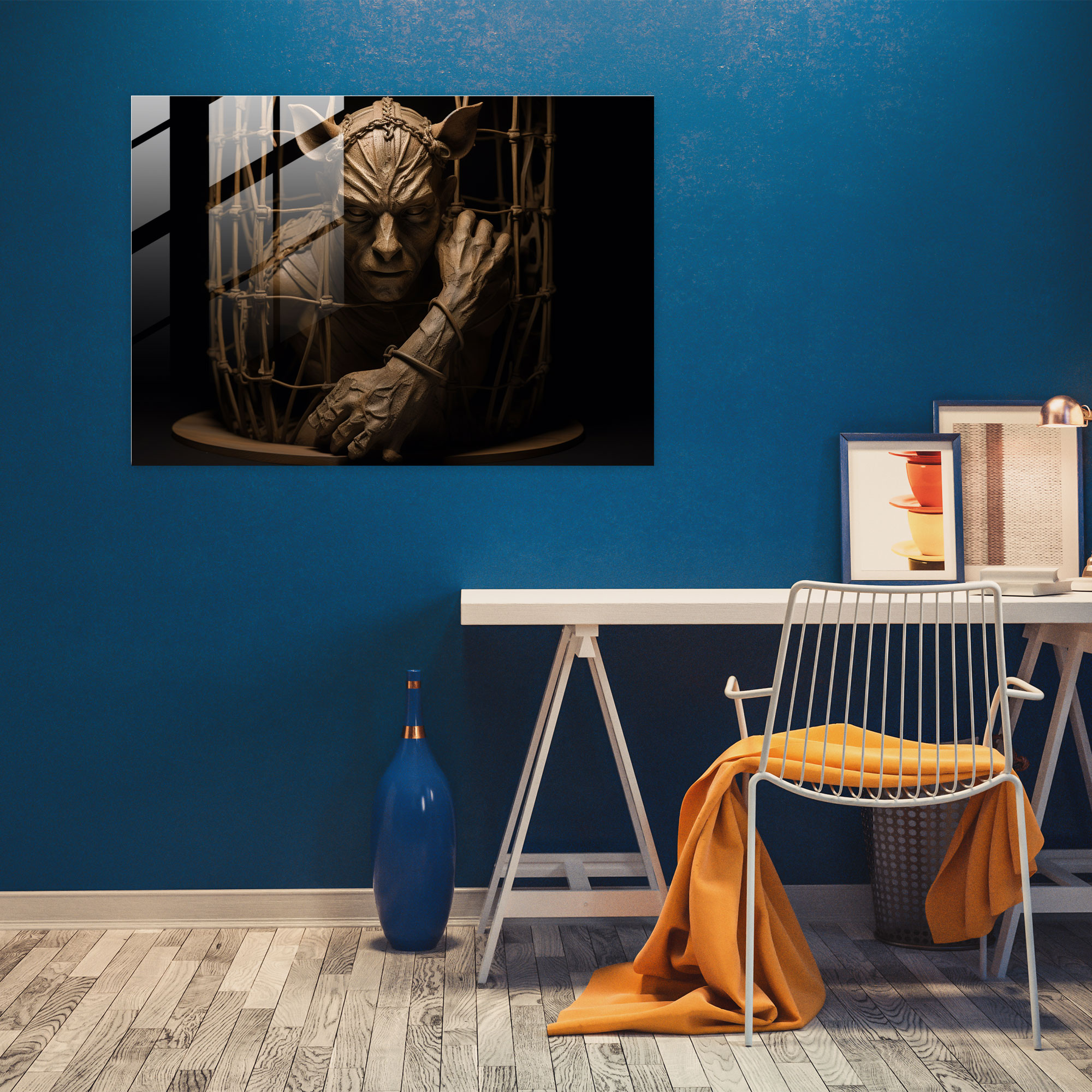 Mythology Glass Print: Minotaur's Mysterious Labyrinth - Mythology, Mythology, Enigma, Sculpture