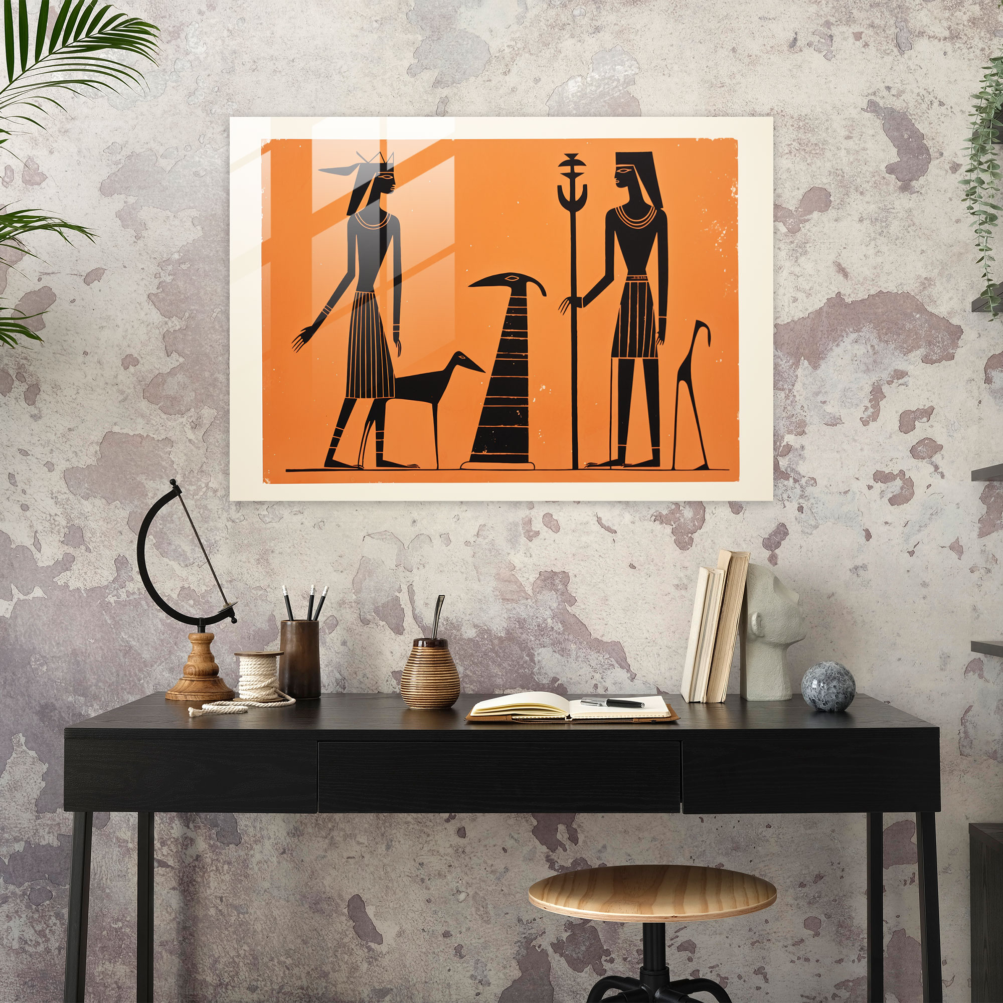 Mythology Glass Wall Art - Egyptian Mythological Figures - Mythology, Glass Print, Mythology, Linocut Print