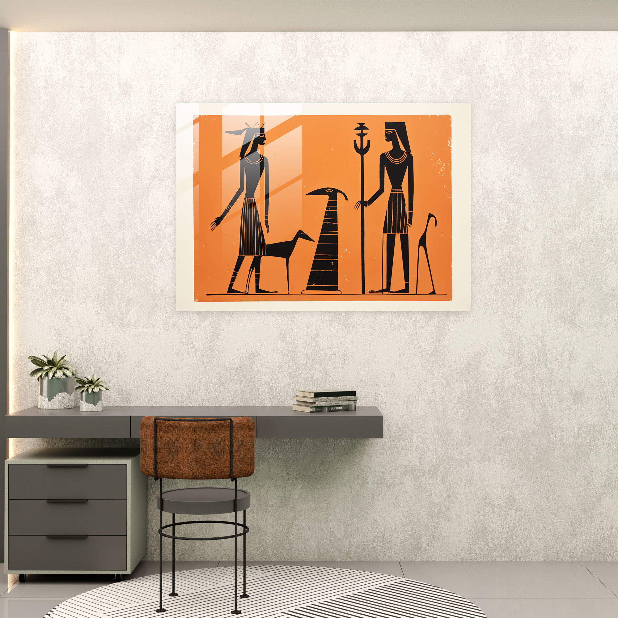 Mythology Glass Wall Art - Egyptian Mythological Figures - Mythology, Glass Print, Mythology, Linocut Print