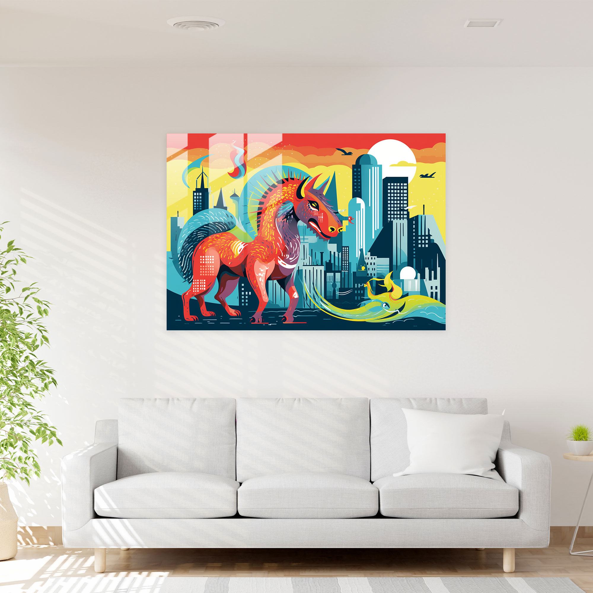 Mythology Glass Wall Art - Playful Mythological Creatures - Mythology, Illustration, Home Decoration, Mythological Creatures