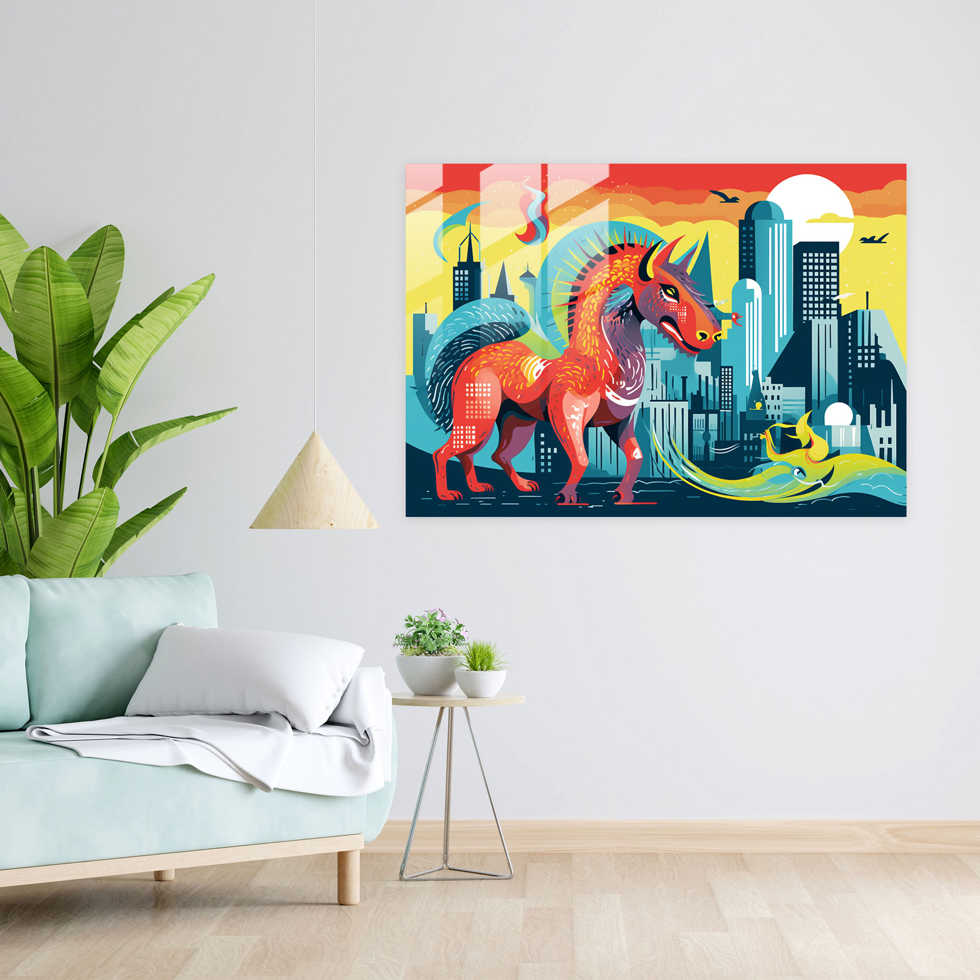 Mythology Glass Wall Art - Playful Mythological Creatures - Mythology, Illustration, Home Decoration, Mythological Creatures
