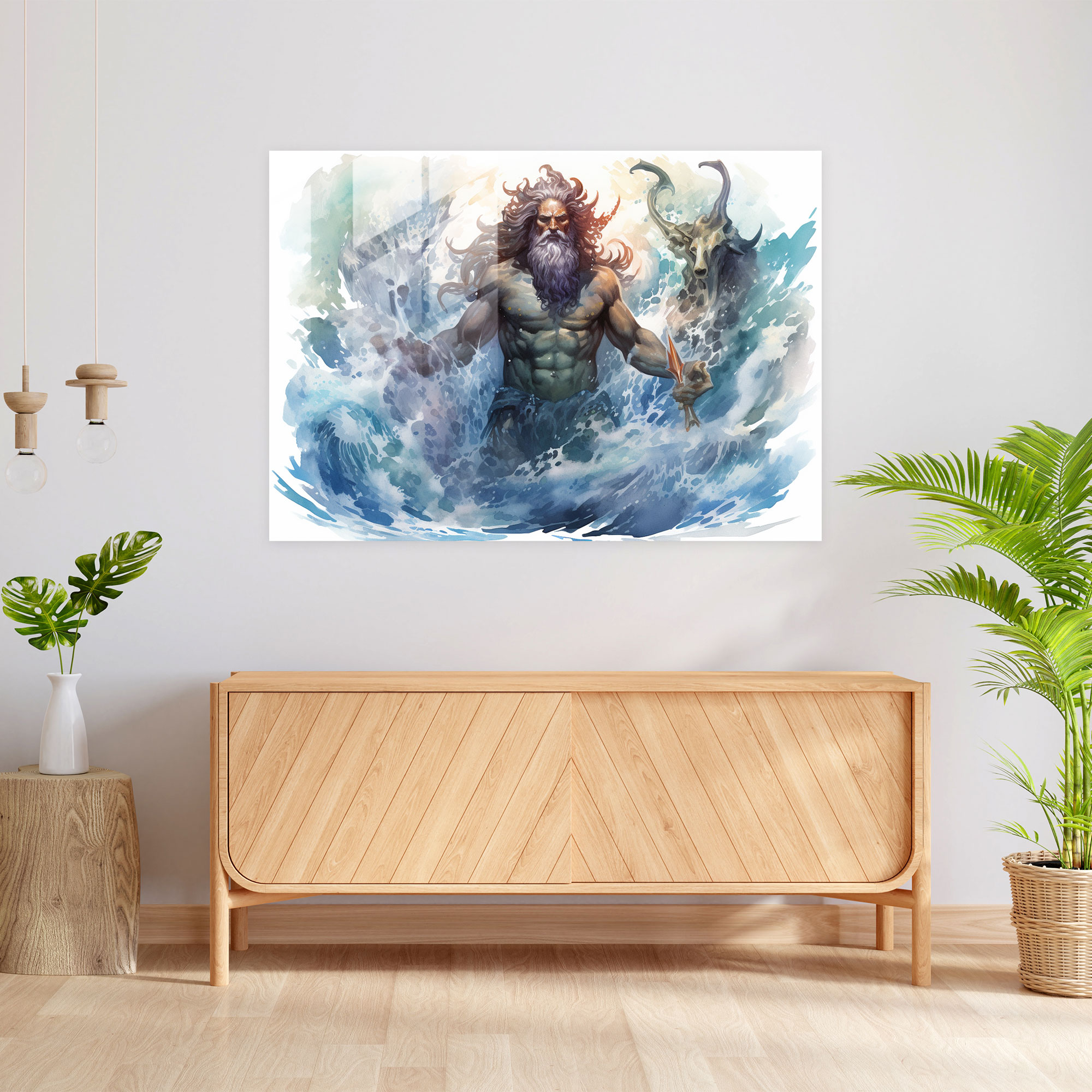 Mitoloji Cam Tablosu - Poseidon'un Okyanus Senfonisi - Mitoloji Ev Dekorasyonu Cam Tablo Cam Sanatı