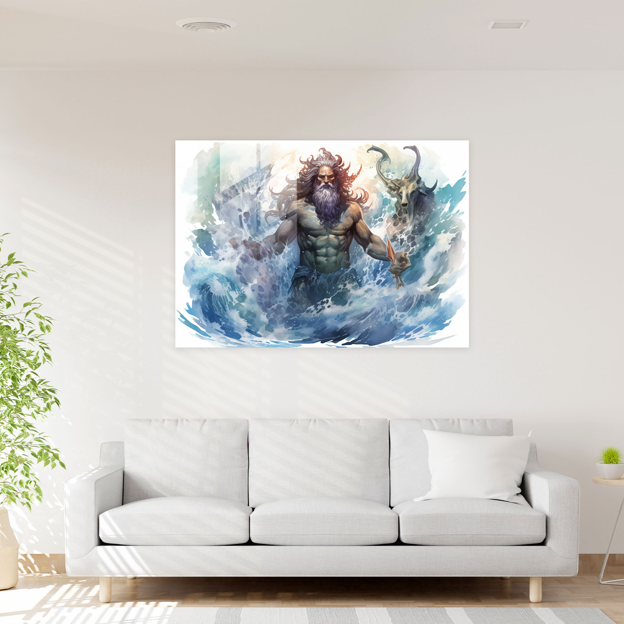 Mitoloji Cam Tablosu - Poseidon'un Okyanus Senfonisi - Mitoloji Ev Dekorasyonu Cam Tablo Cam Sanatı