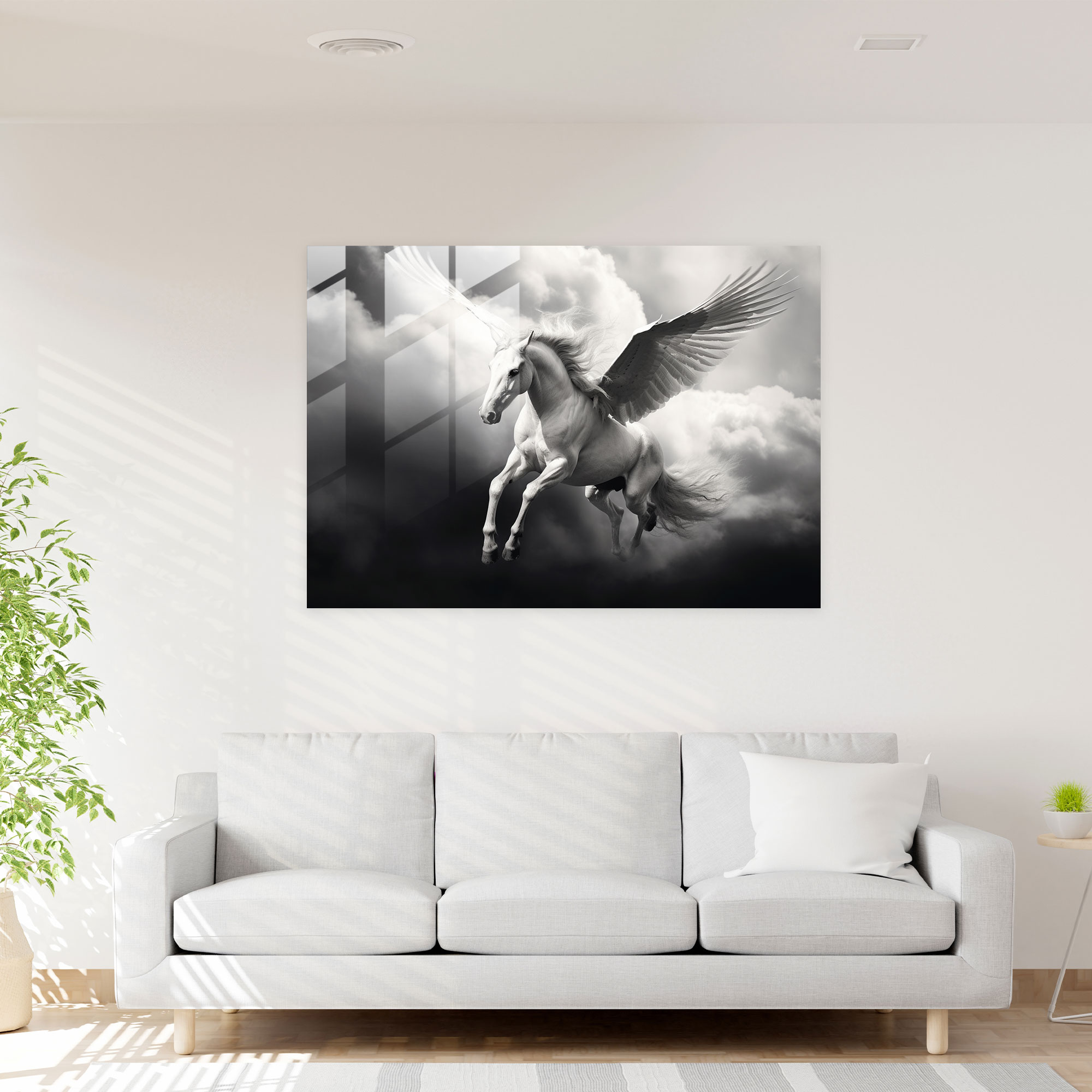 Efsanevi Cam Tablo - Pegasus'un Zarif Uçuşu - Efsaneler Cam Tablo Modern Sanat Cam Duvar Sanatı