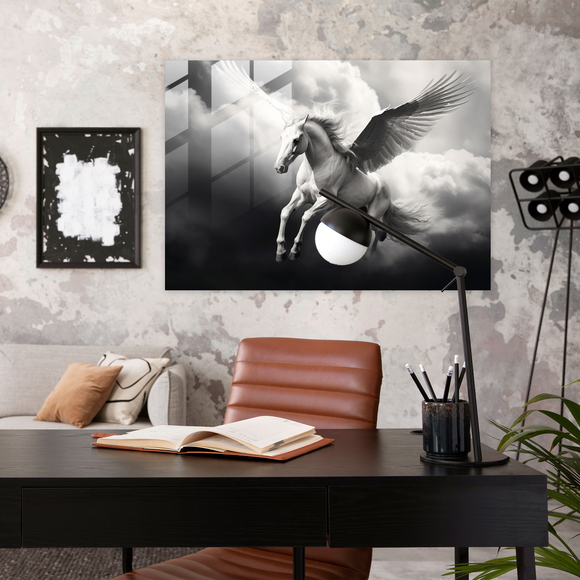 Efsanevi Cam Tablo - Pegasus'un Zarif Uçuşu - Efsaneler Cam Tablo Modern Sanat Cam Duvar Sanatı