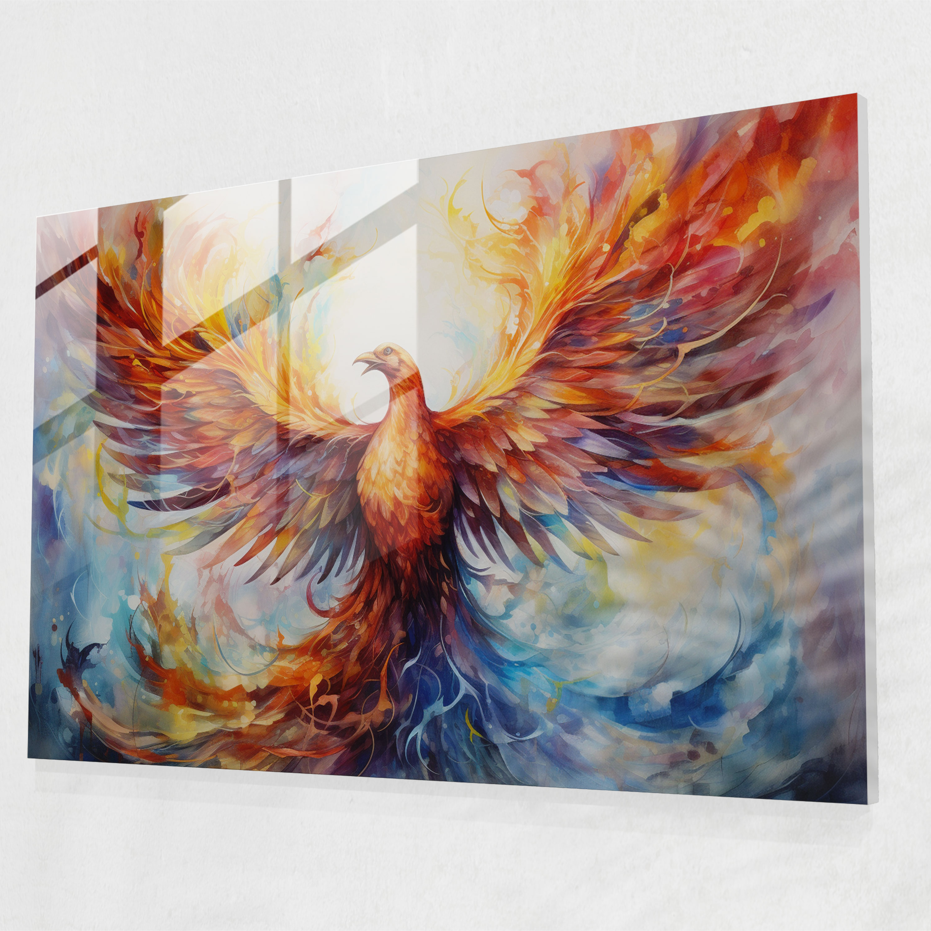 Mythology Glass Print: Phoenix Rising - Mythology, Rebirth, Rising, Wall Decoration
