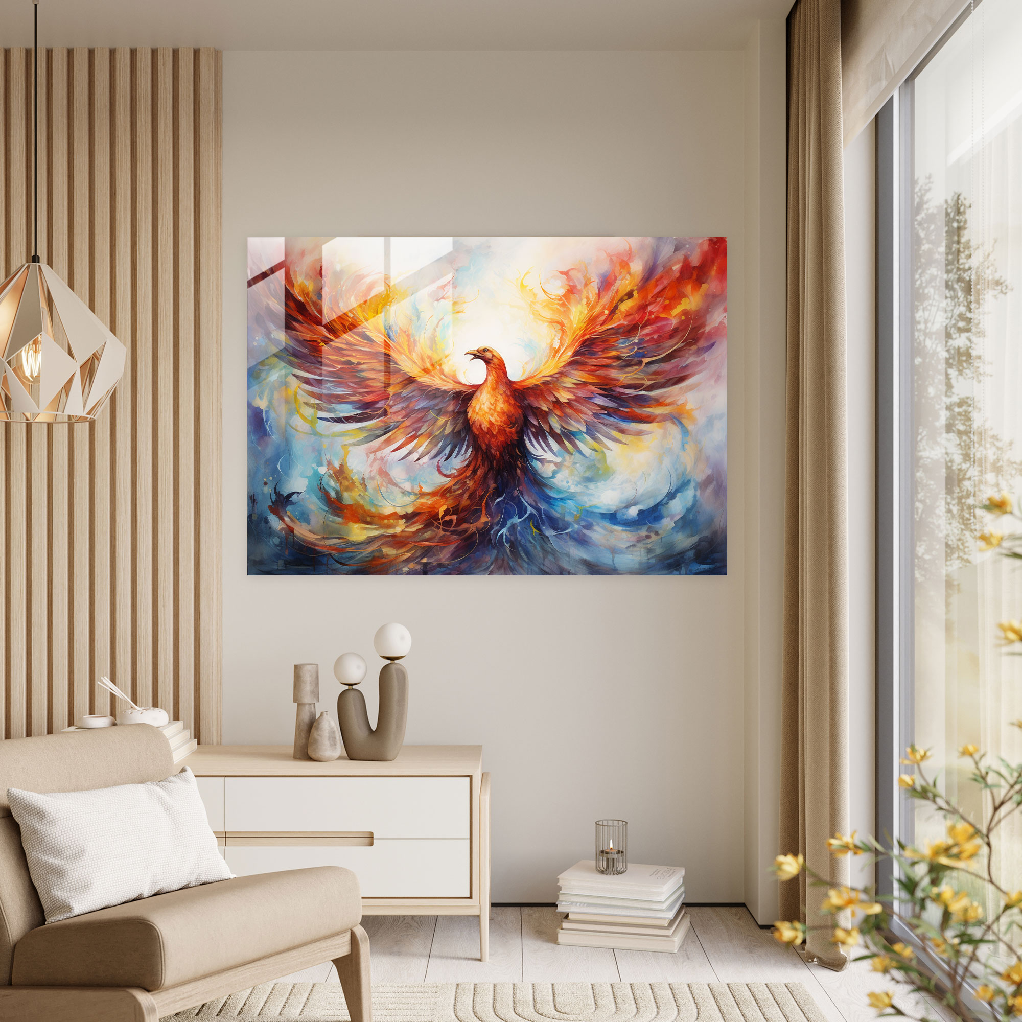 Mythology Glass Print: Phoenix Rising - Mythology, Rebirth, Rising, Wall Decoration