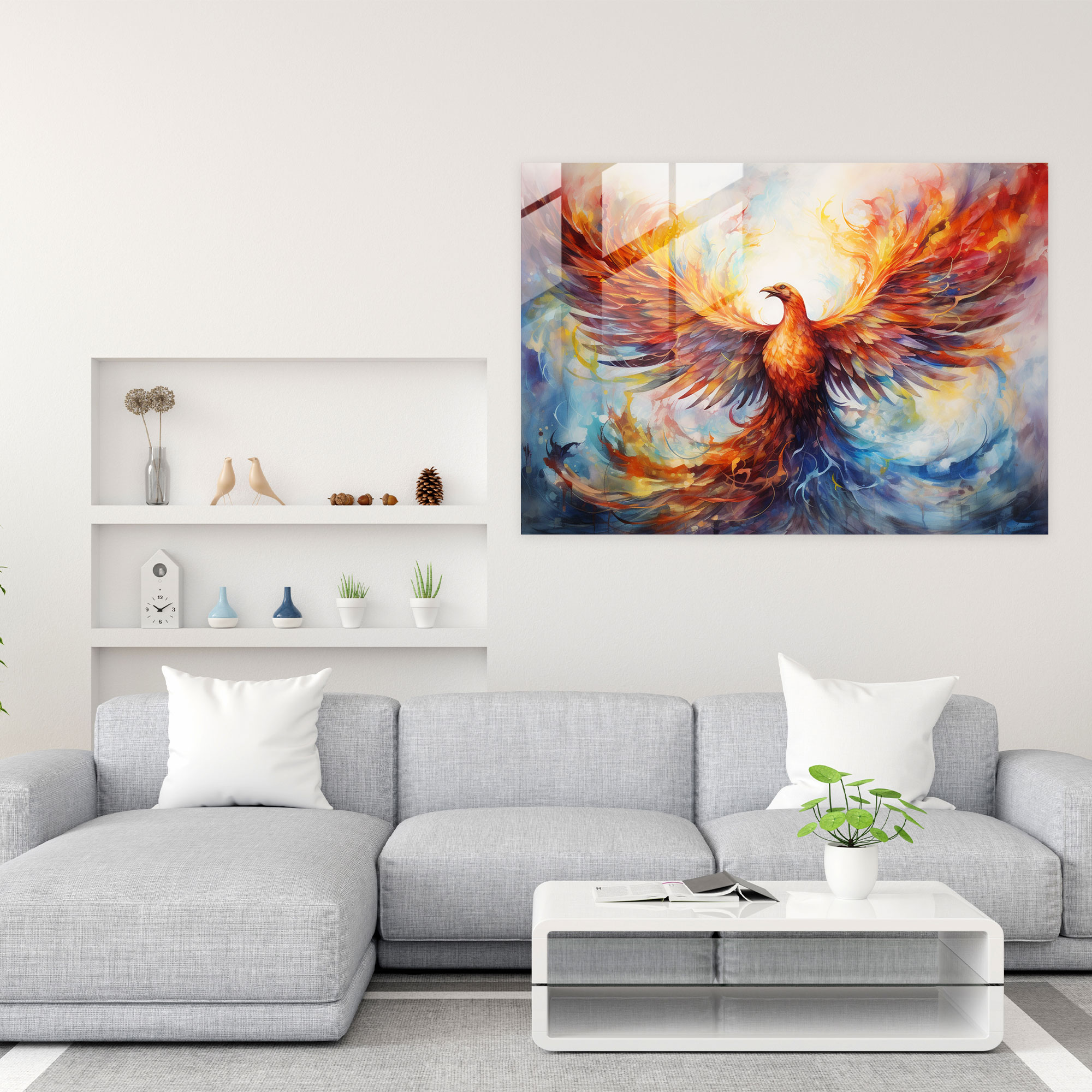 Mythology Glass Print: Phoenix Rising - Mythology, Rebirth, Rising, Wall Decoration