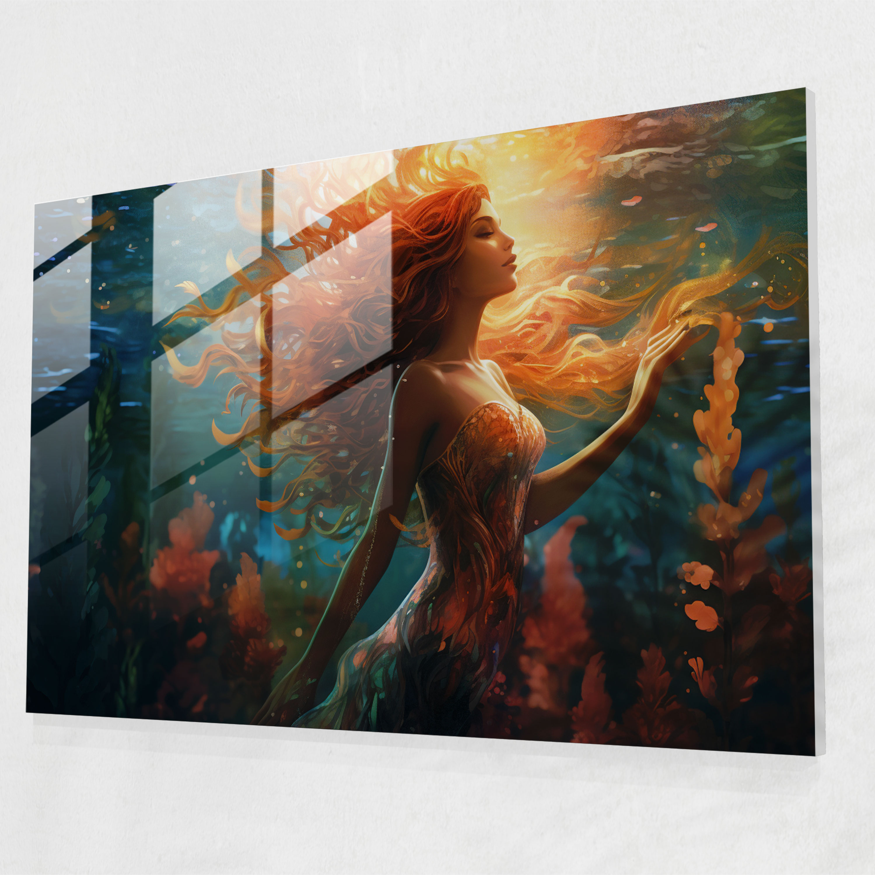 Mythology Glass Wall Art: Enchanting Mermaid - Mythology, Home Decoration, Mermaid, Modern Art