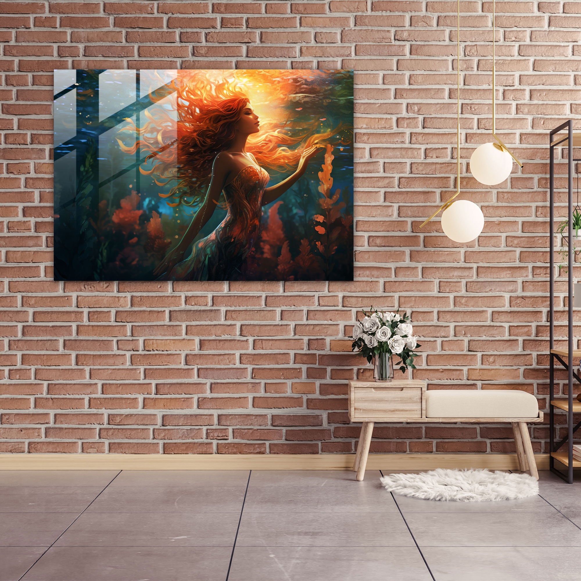 Mythology Glass Wall Art: Enchanting Mermaid - Mythology, Home Decoration, Mermaid, Modern Art