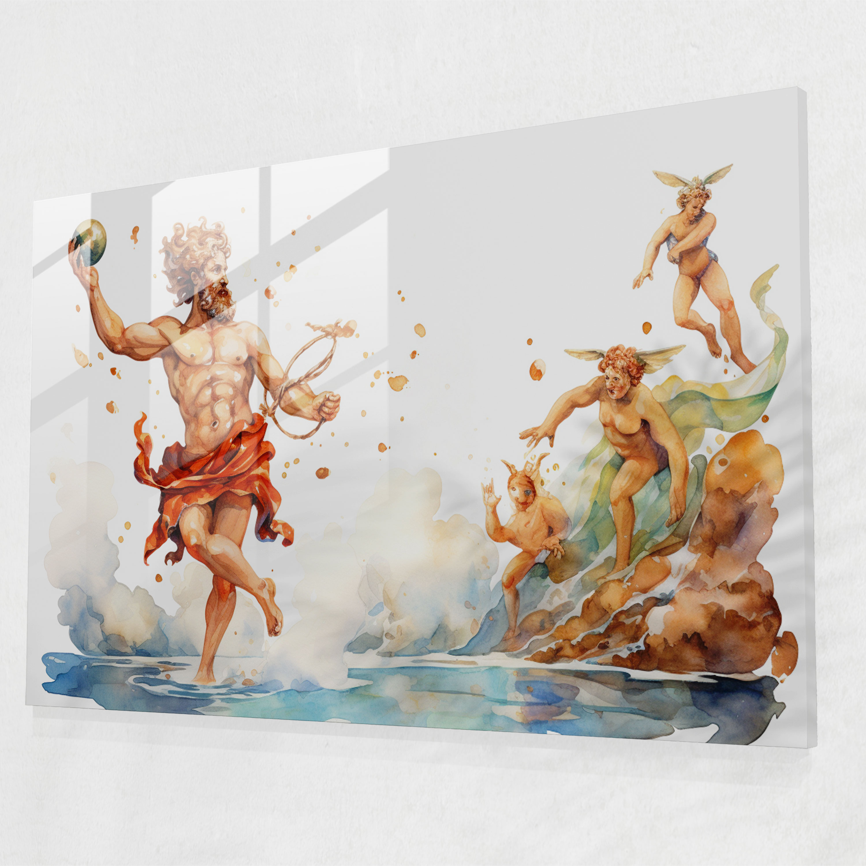 Mythology Glass Print: Playful Hermes - Mythology, Antics, Greek God, Glass Wall Art