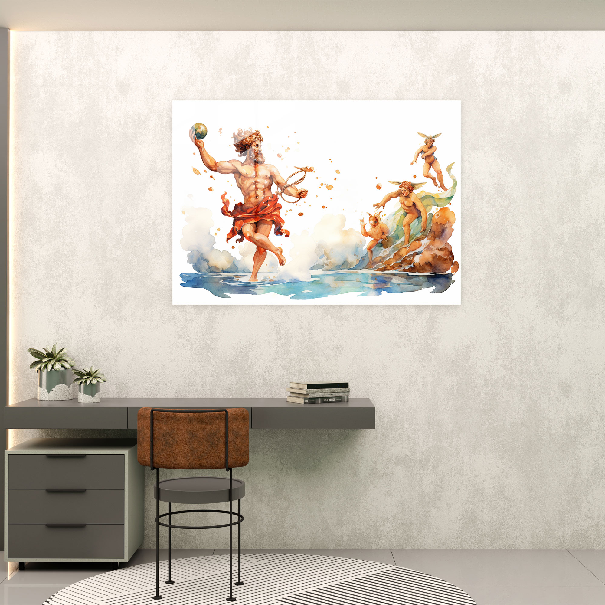 Mythology Glass Print: Playful Hermes - Mythology, Antics, Greek God, Glass Wall Art