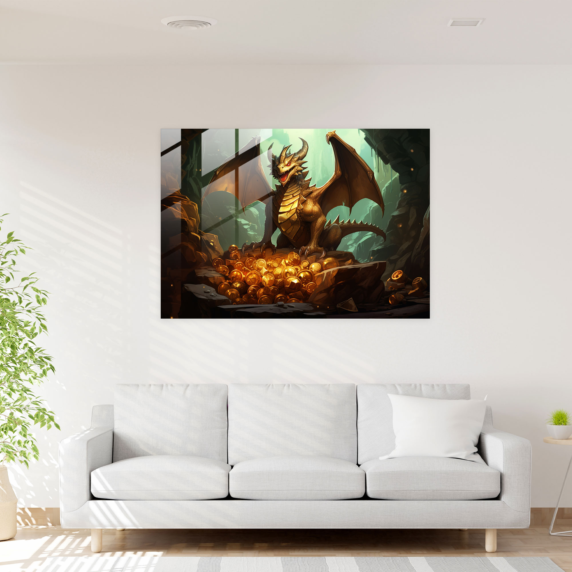 Mythology Glass Art: Dragon's Treasure - Mythology, Wall Decoration, Treasure, Glass Art