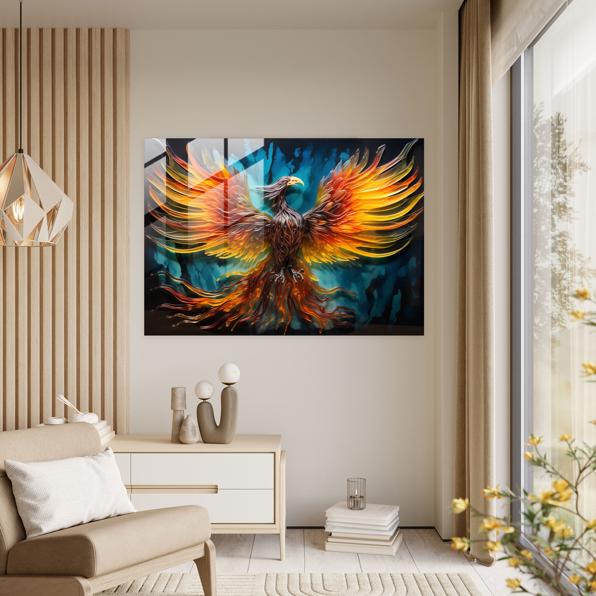Mythology Glass Wall Art - Mythology, Glass Art, Rising From The Ashes, Modern Art