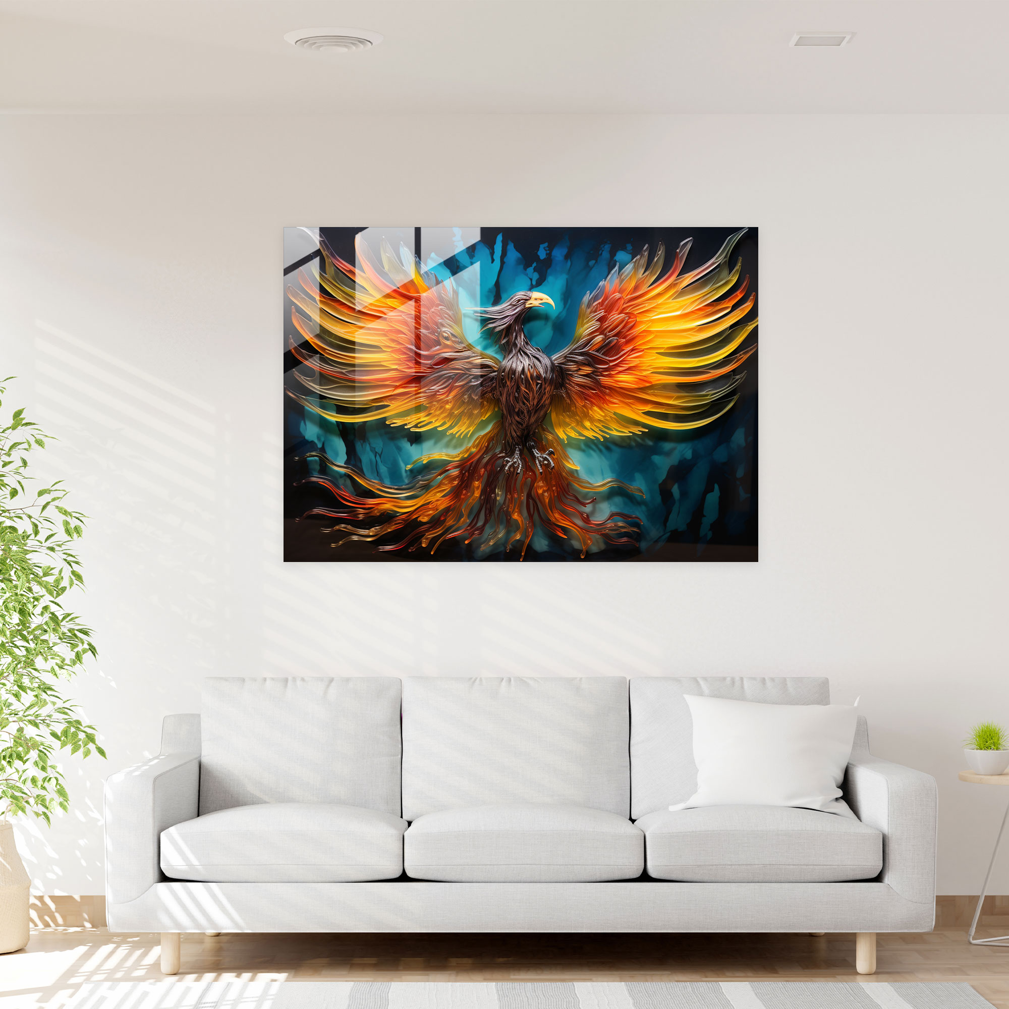 Mythology Glass Wall Art - Mythology, Glass Art, Rising From The Ashes, Modern Art