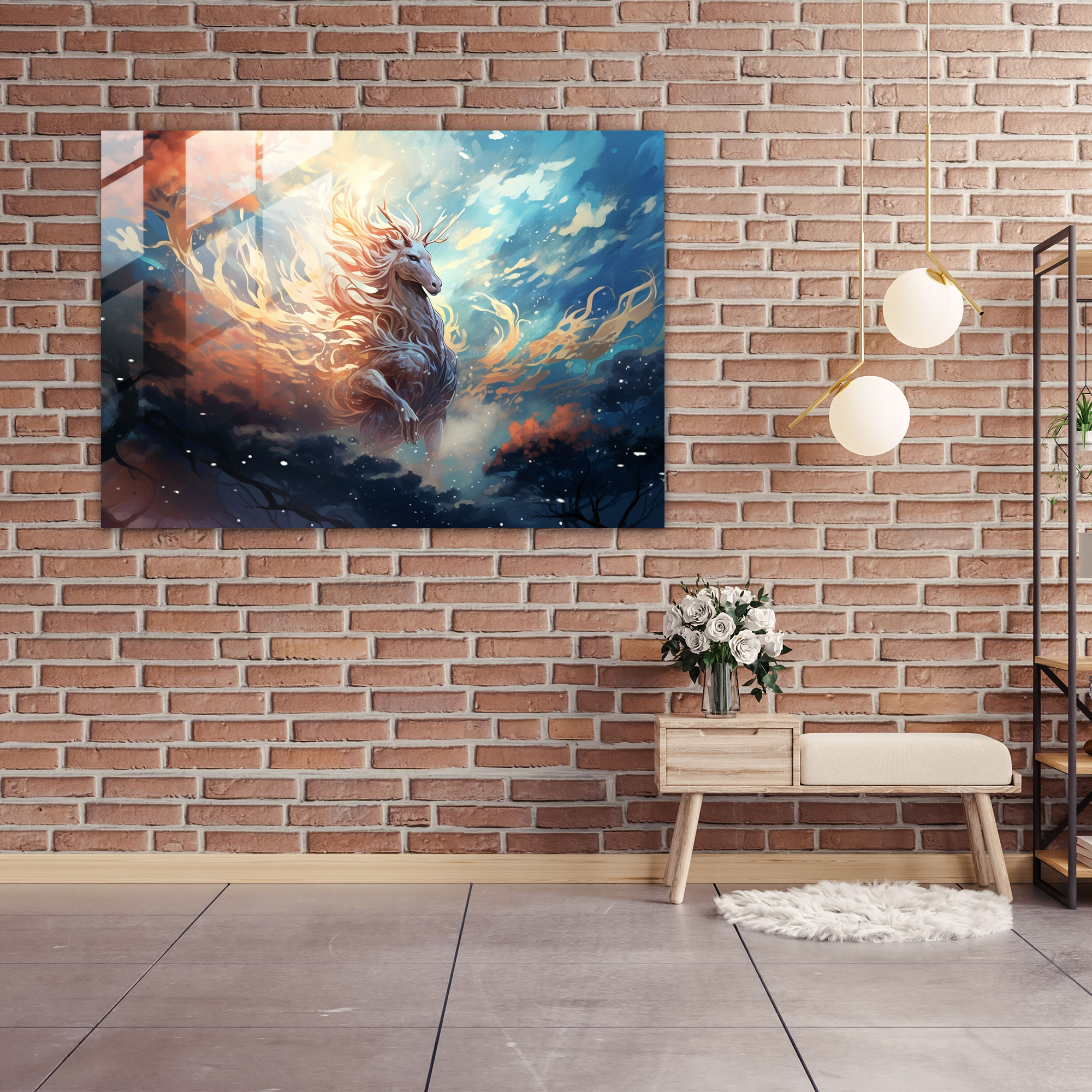 Abstract Mythical Creatures Glass Wall Art - Mythology, Wall Decoration, Abstract Digital Illustration, Atmosphere