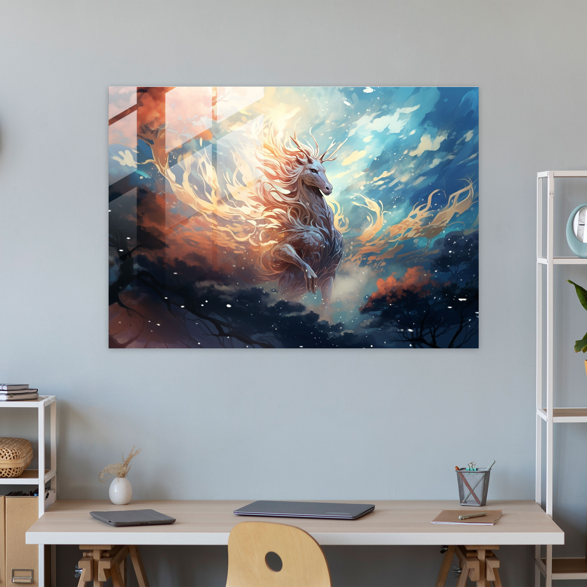 Abstract Mythical Creatures Glass Wall Art - Mythology, Wall Decoration, Abstract Digital Illustration, Atmosphere