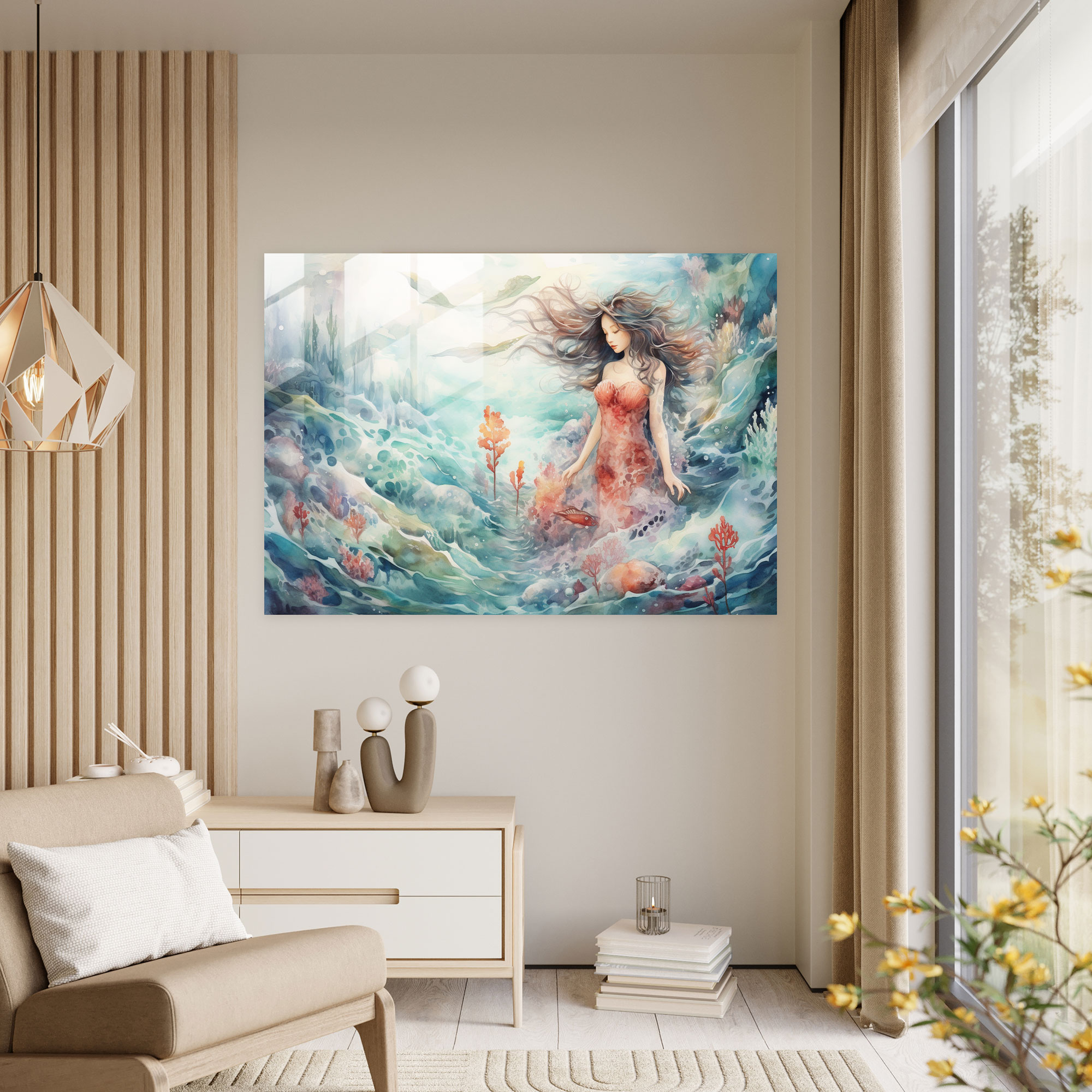 Ethereal Mythical Creatures Glass Print - Mythology, Modern Art, Dreamy, Glass Wall Art