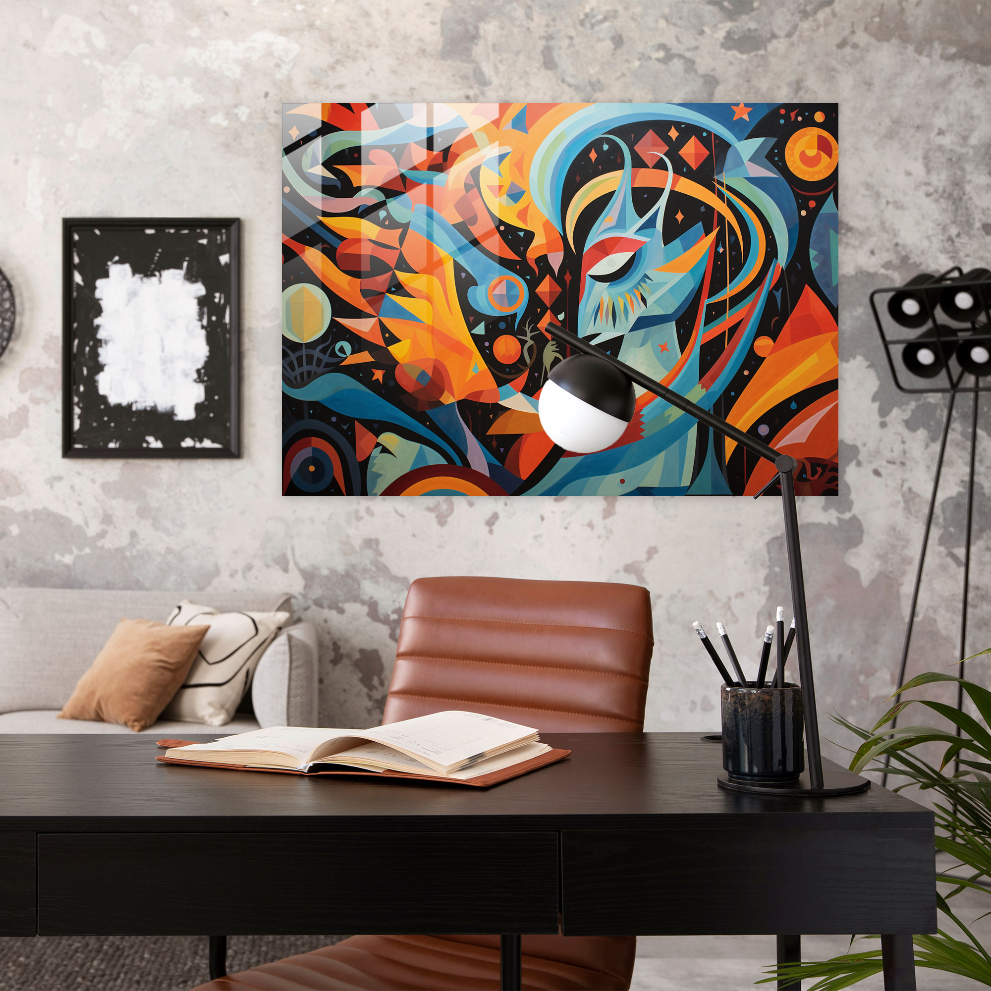 Efsanevi Desenler Cam Duvar Sanatı - Mitoloji Ev Dekorasyonu Modern Sanat Geometrik Soyutlama