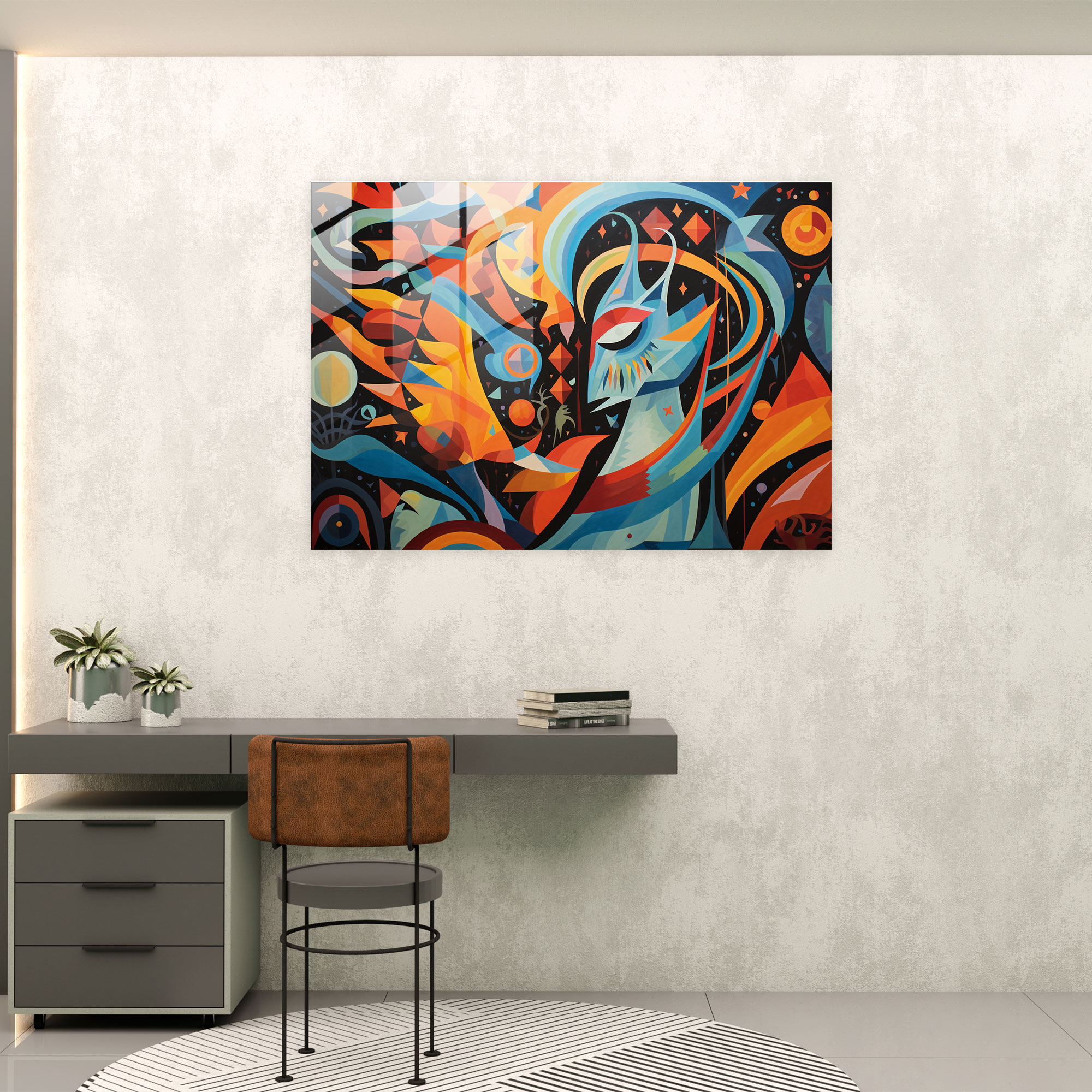 Efsanevi Desenler Cam Duvar Sanatı - Mitoloji Ev Dekorasyonu Modern Sanat Geometrik Soyutlama