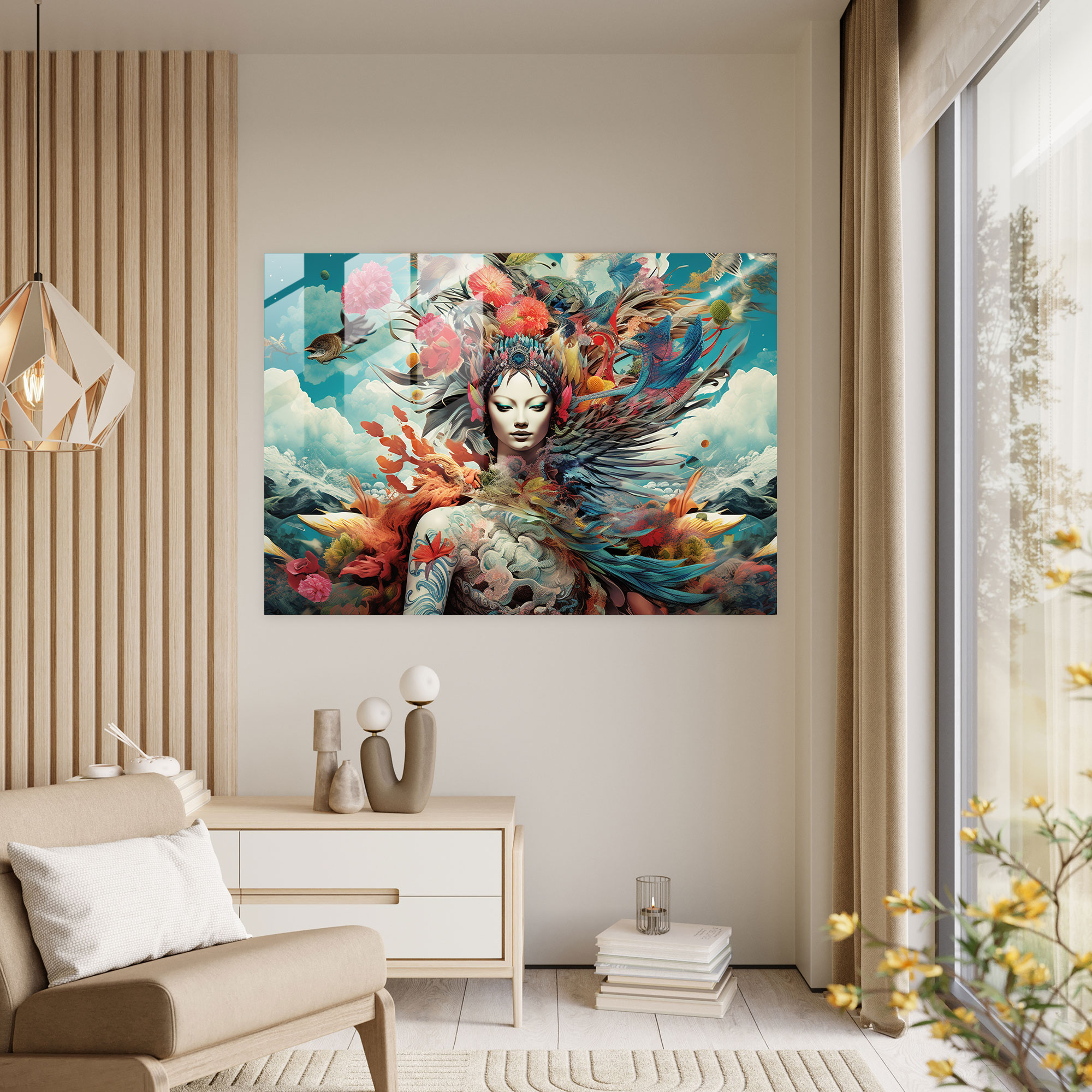 Mitoloji Cam Tablo: Surrealist Karışık Medya Kolaj - Mitoloji Kolaj Surrealist