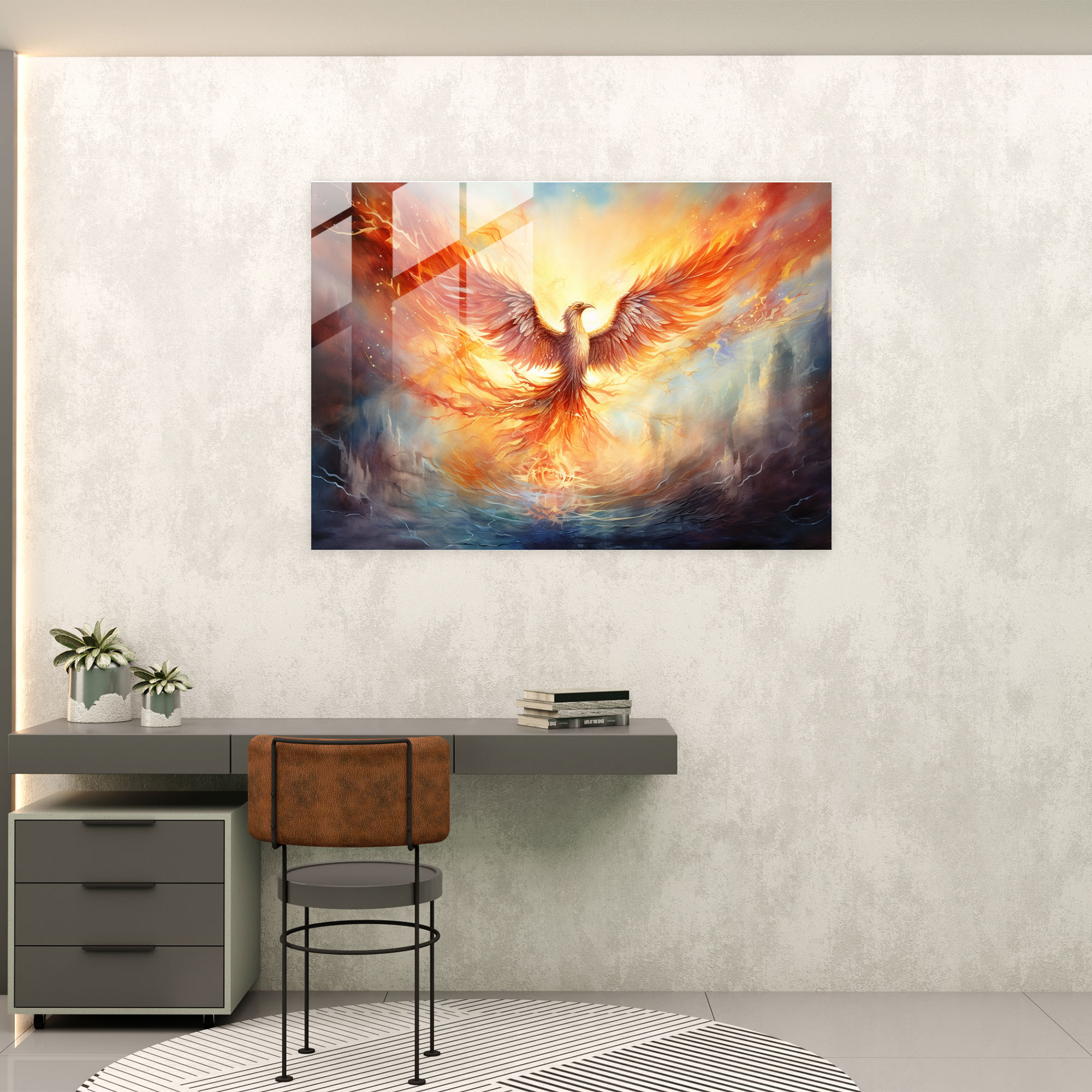 Mythology Glass Print - Majestic Phoenix - Mythology, Glass Art, Mythology Glass Print, Glass Wall Art