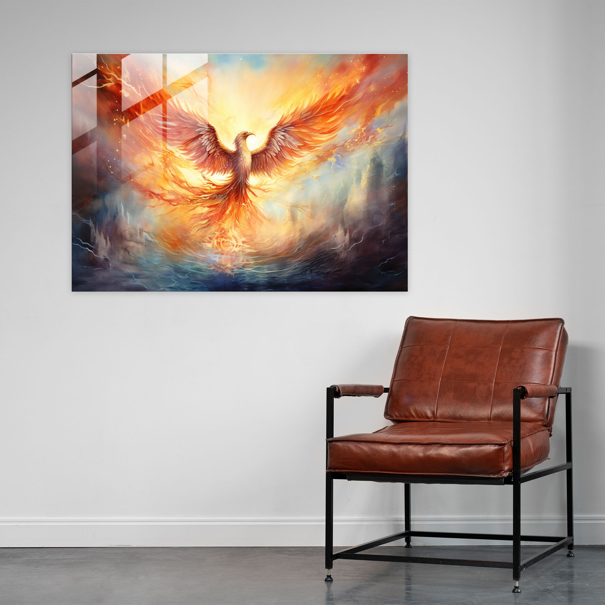 Mythology Glass Print - Majestic Phoenix - Mythology, Glass Art, Mythology Glass Print, Glass Wall Art