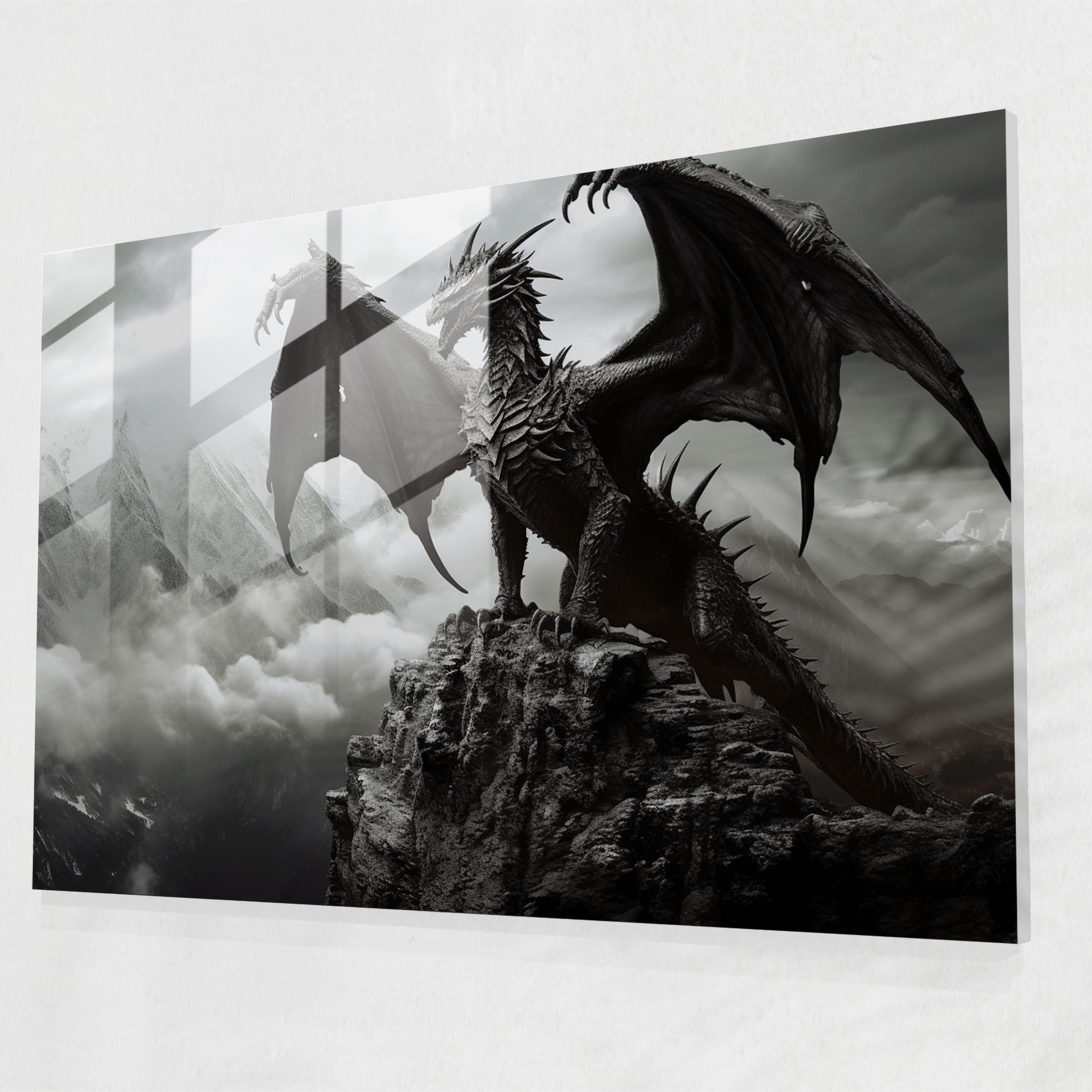 Mythology Glass Print - Legendary Creature - Mythology, Black And White Photography, Mythology Glass Print, Glass Art