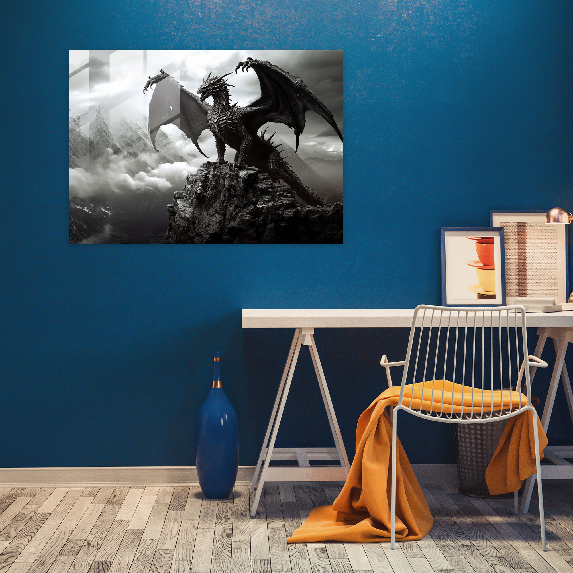 Mythology Glass Print - Legendary Creature - Mythology, Black And White Photography, Mythology Glass Print, Glass Art