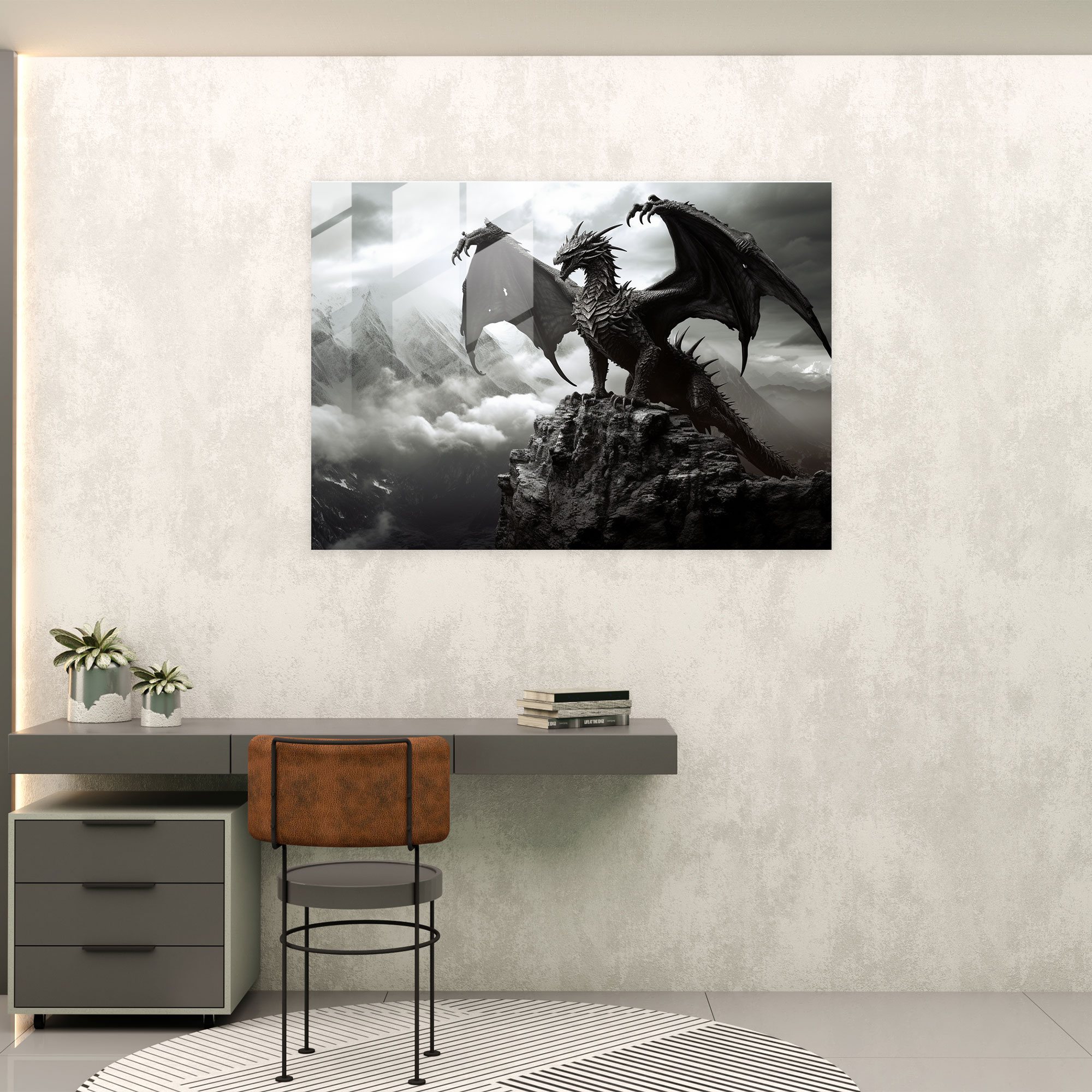 Mythology Glass Print - Legendary Creature - Mythology, Black And White Photography, Mythology Glass Print, Glass Art