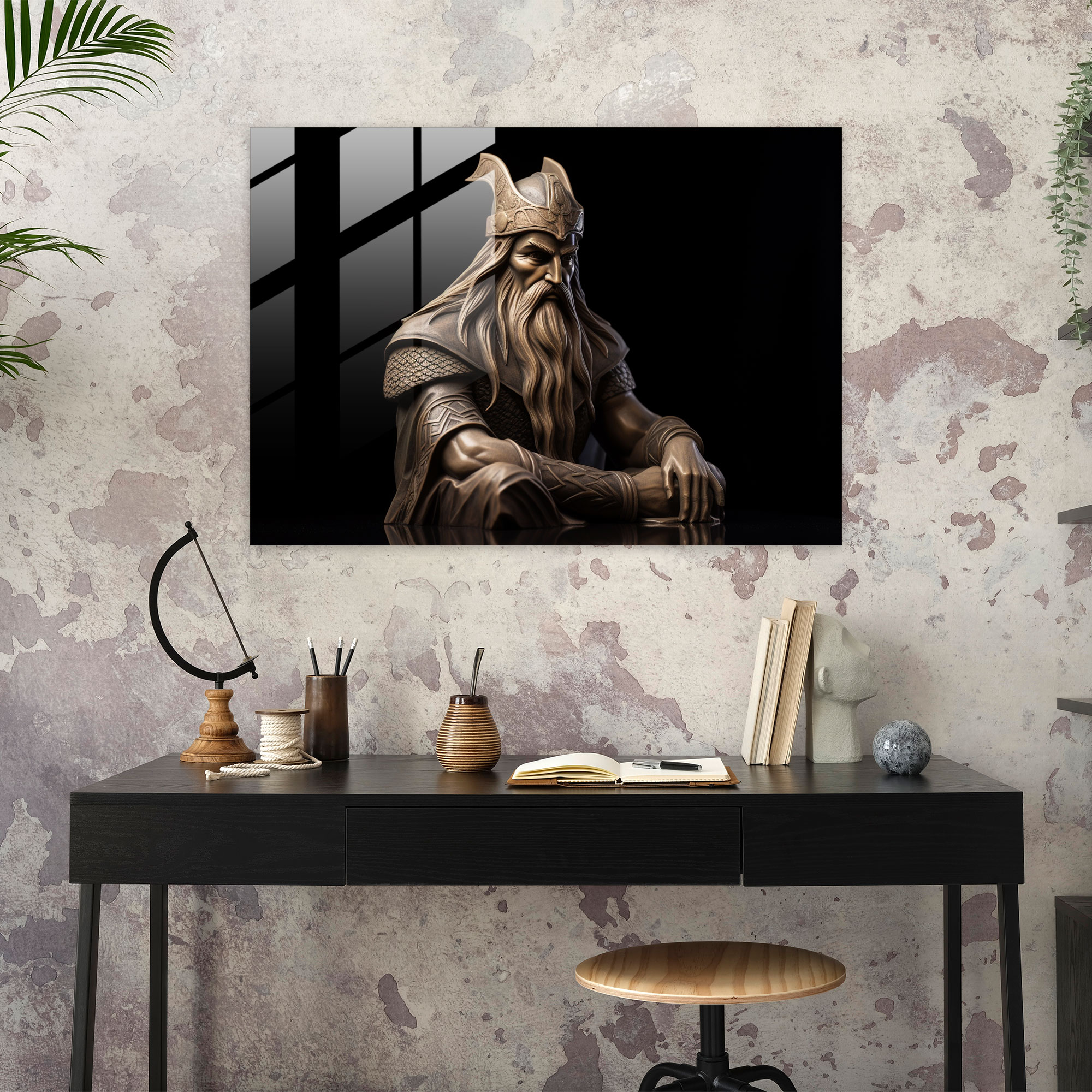 Mythology Glass Wall Art - Sleek Odin - Mythology, Minimalist Sculpture, Norse God, Wall Decoration