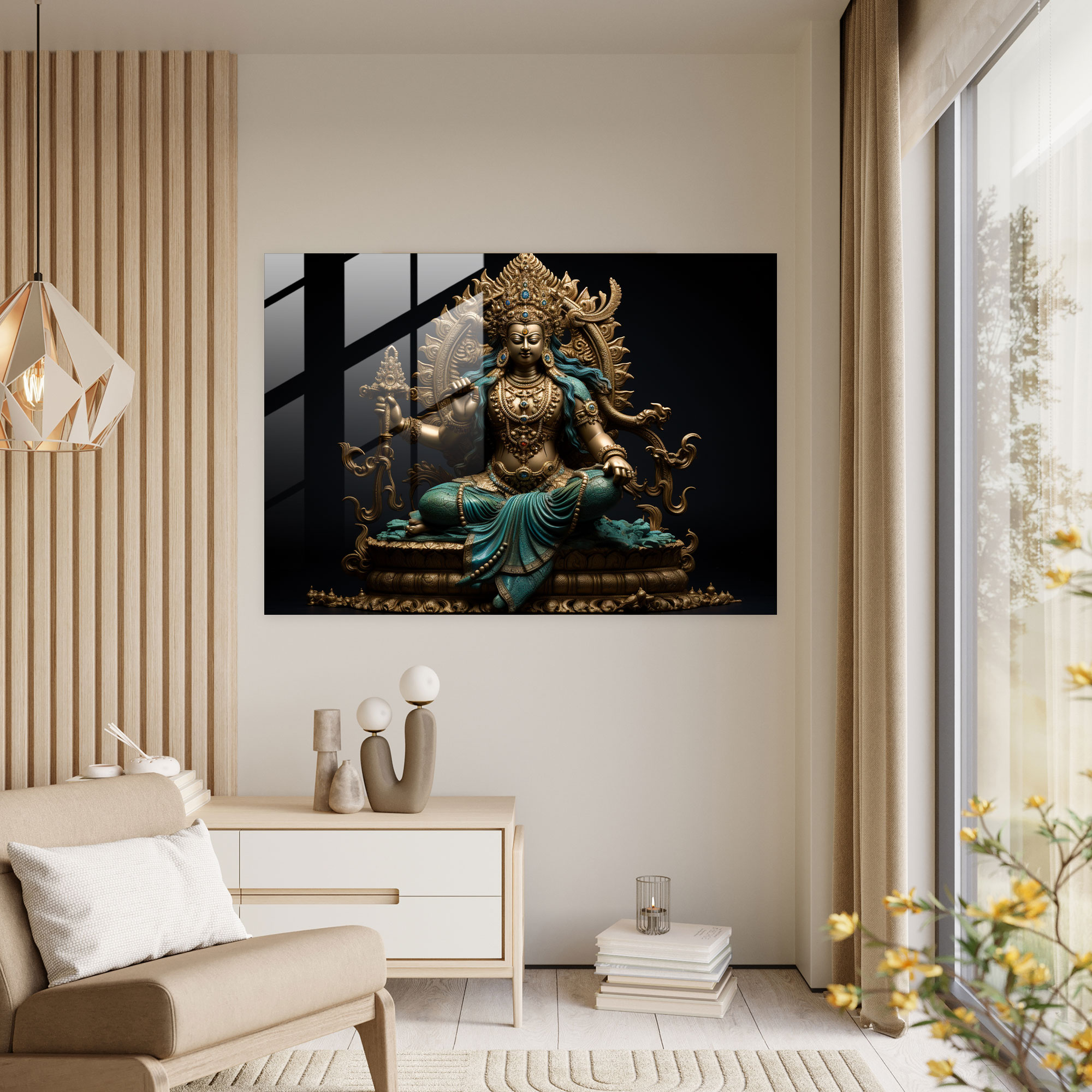 Efsanevi Cam Tablo - Görkemli Vishnu - Mitoloji Cam Sanatı Gerçekçi Heykel Vishnu