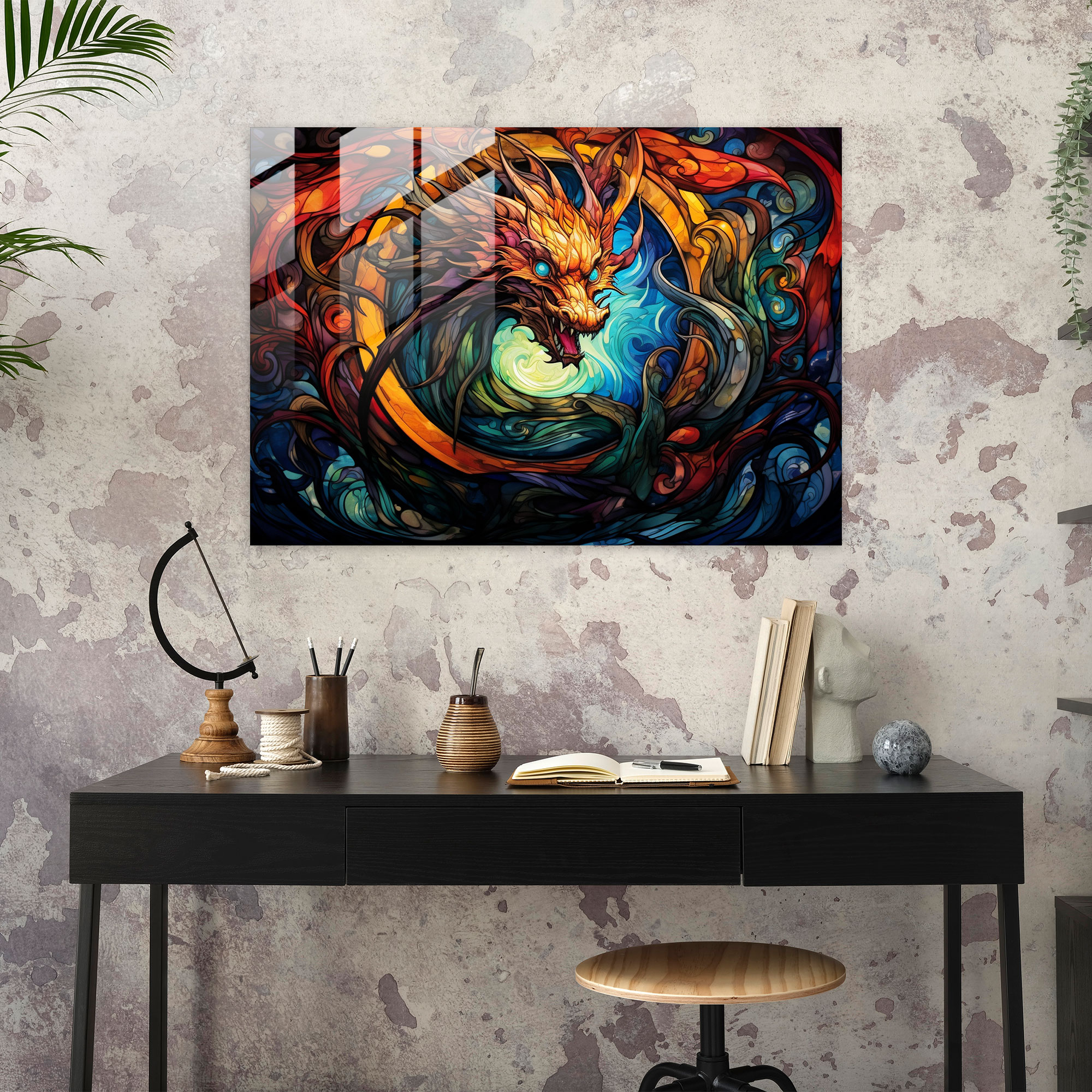 Mythology Glass Print - Swirling Dragon - Mythology, Glass Print, Home Decoration, Enchantment