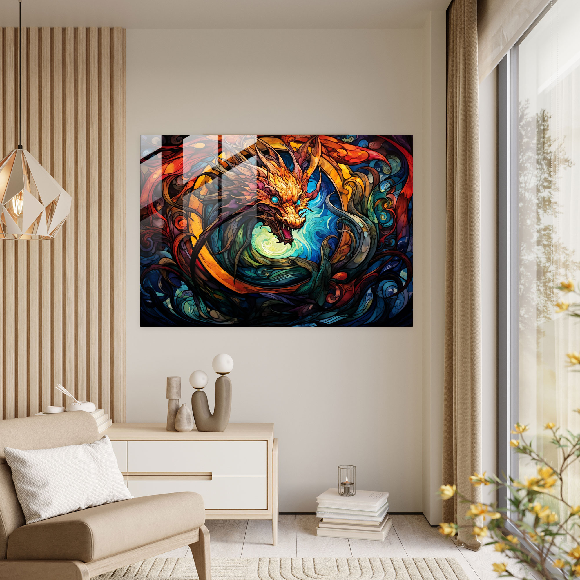 Mythology Glass Print - Swirling Dragon - Mythology, Glass Print, Home Decoration, Enchantment