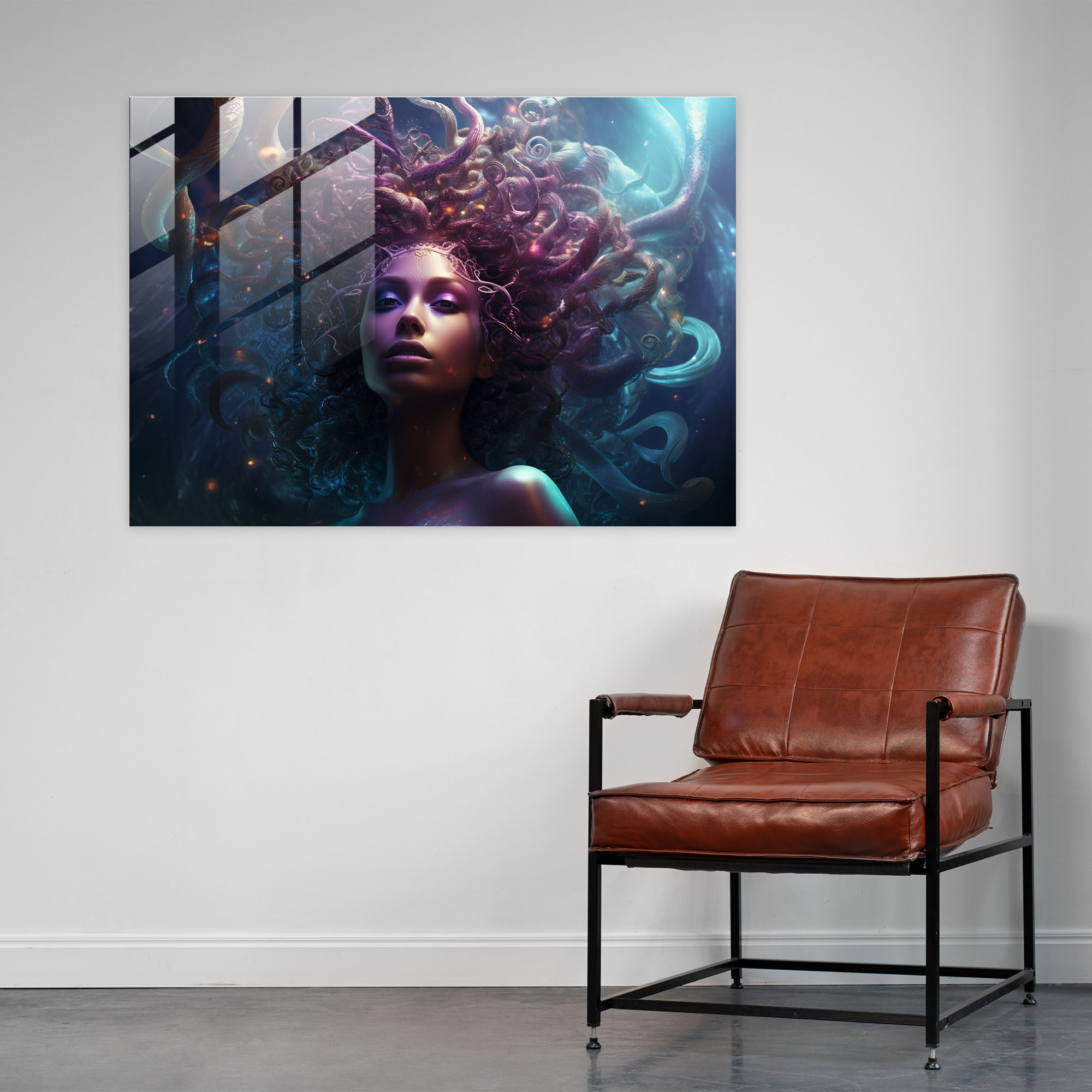 Mythology Glass Print - Medusa In The Galaxies - Mythology, Digital Art, Galaxies, Home Decoration