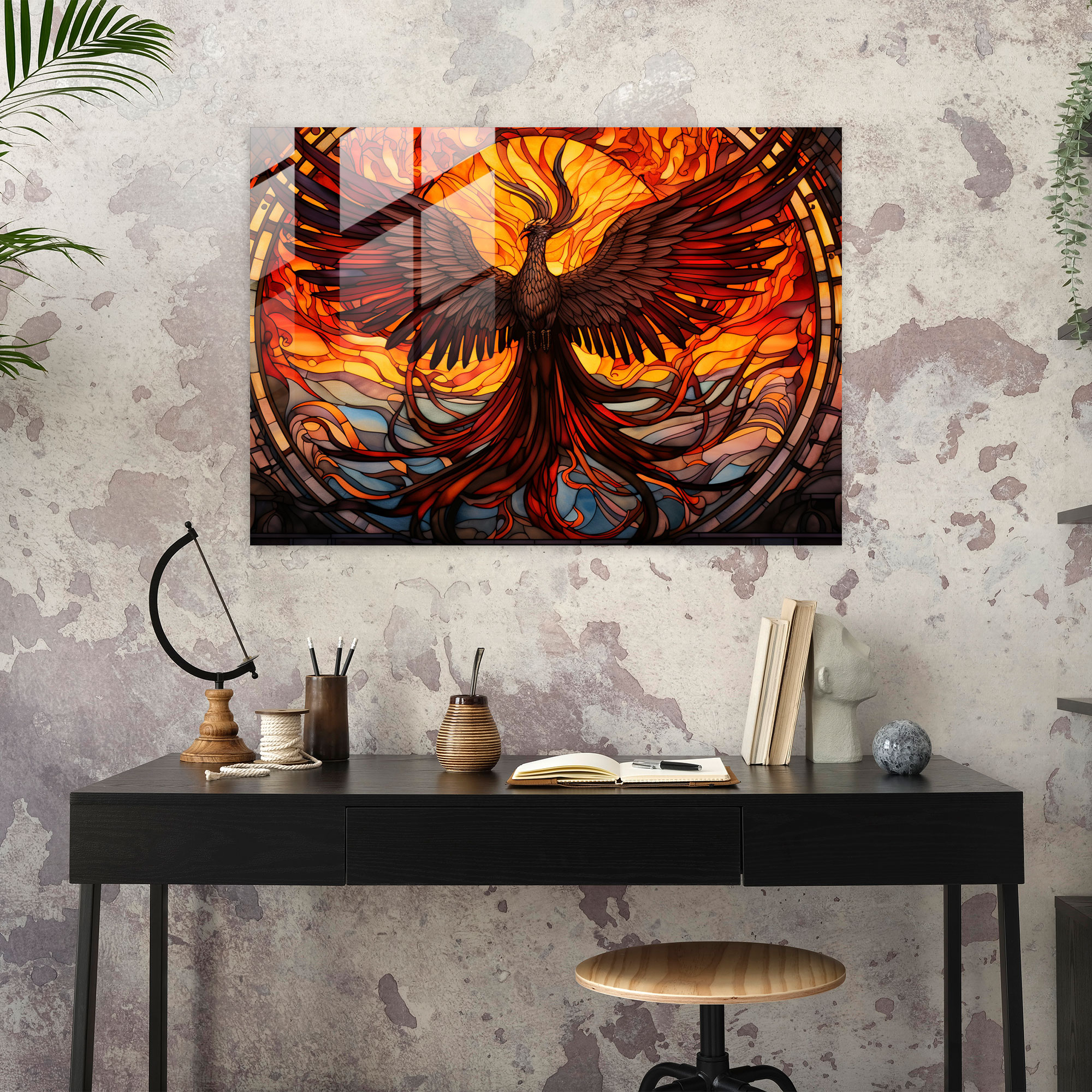 Mythology Glass Print - Rebirth Of The Phoenix - Mythology, Glass Art, Rebirth, Phoenix