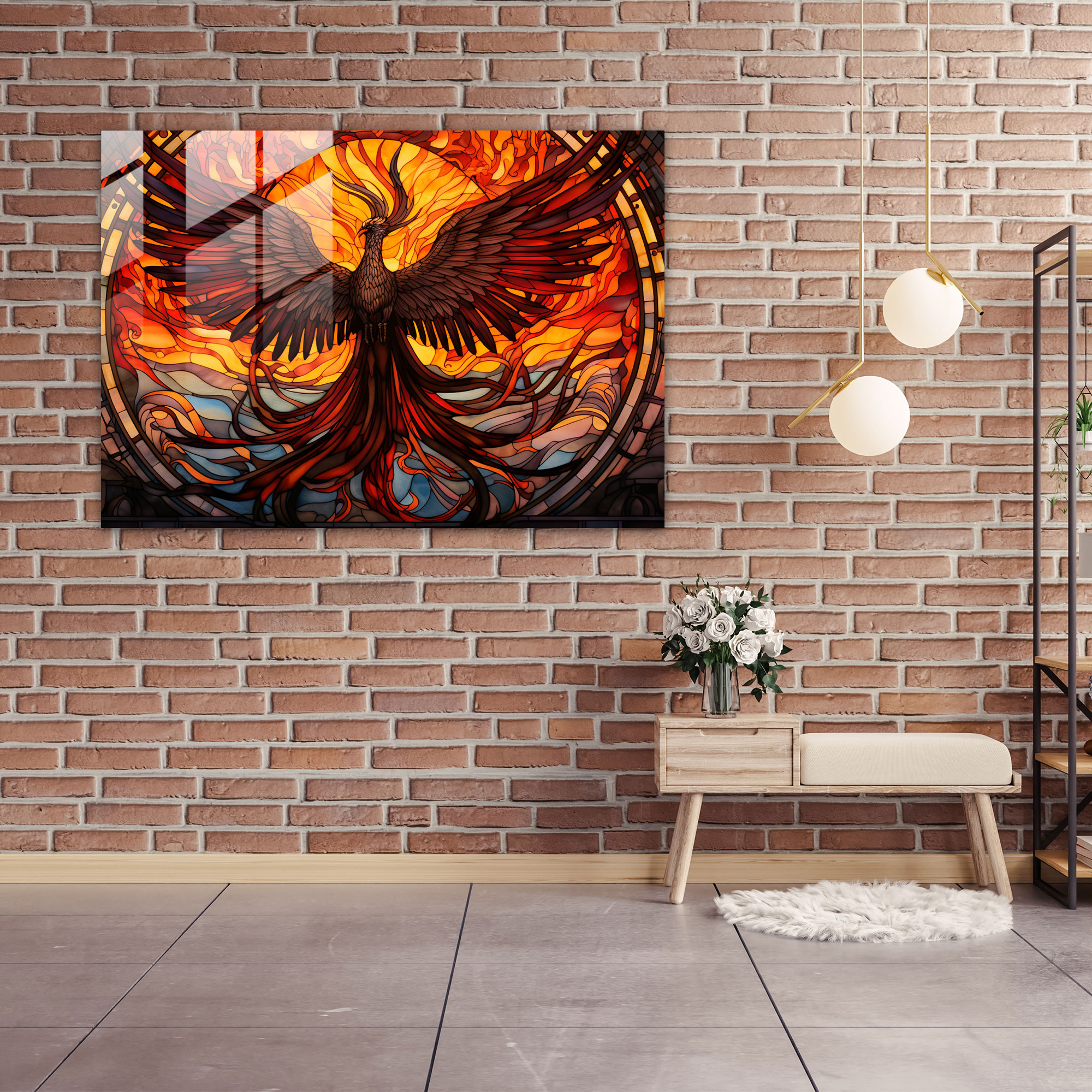 Mythology Glass Print - Rebirth Of The Phoenix - Mythology, Glass Art, Rebirth, Phoenix