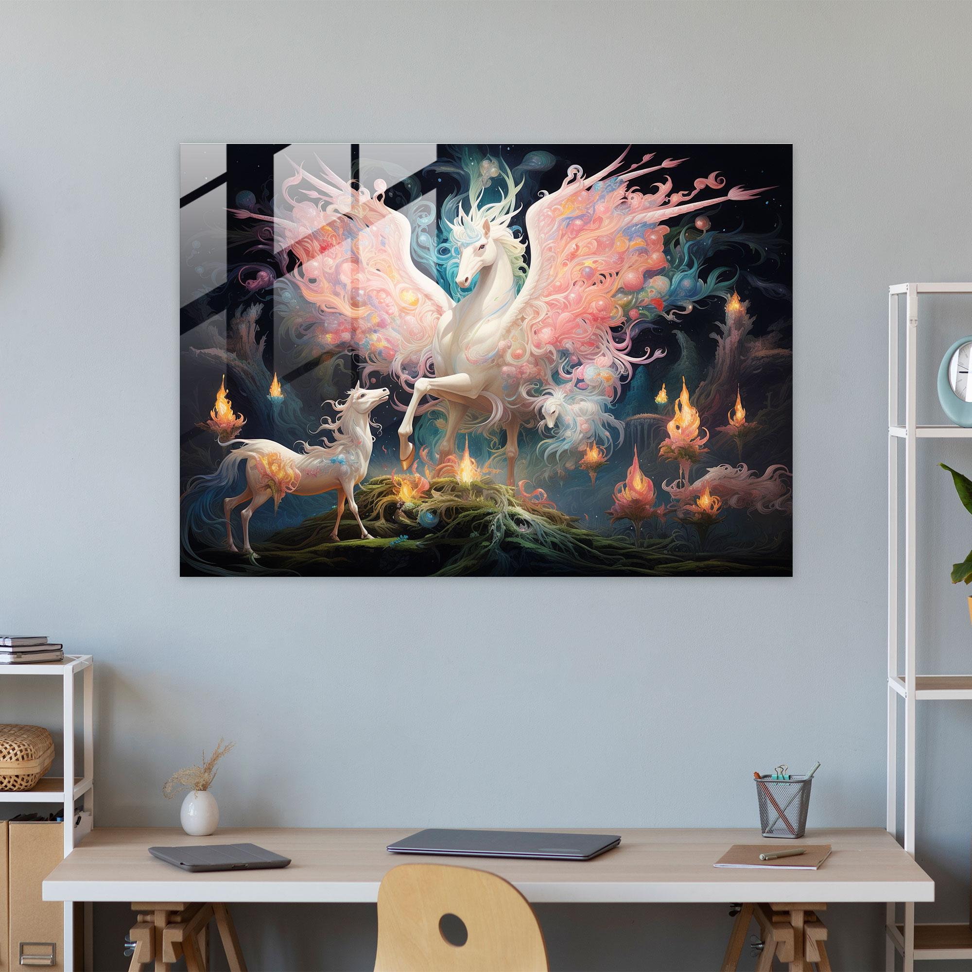 Dreamy Mythology Glass Print - Mythology, Mythical Creatures, Modern Art, Intricate Details