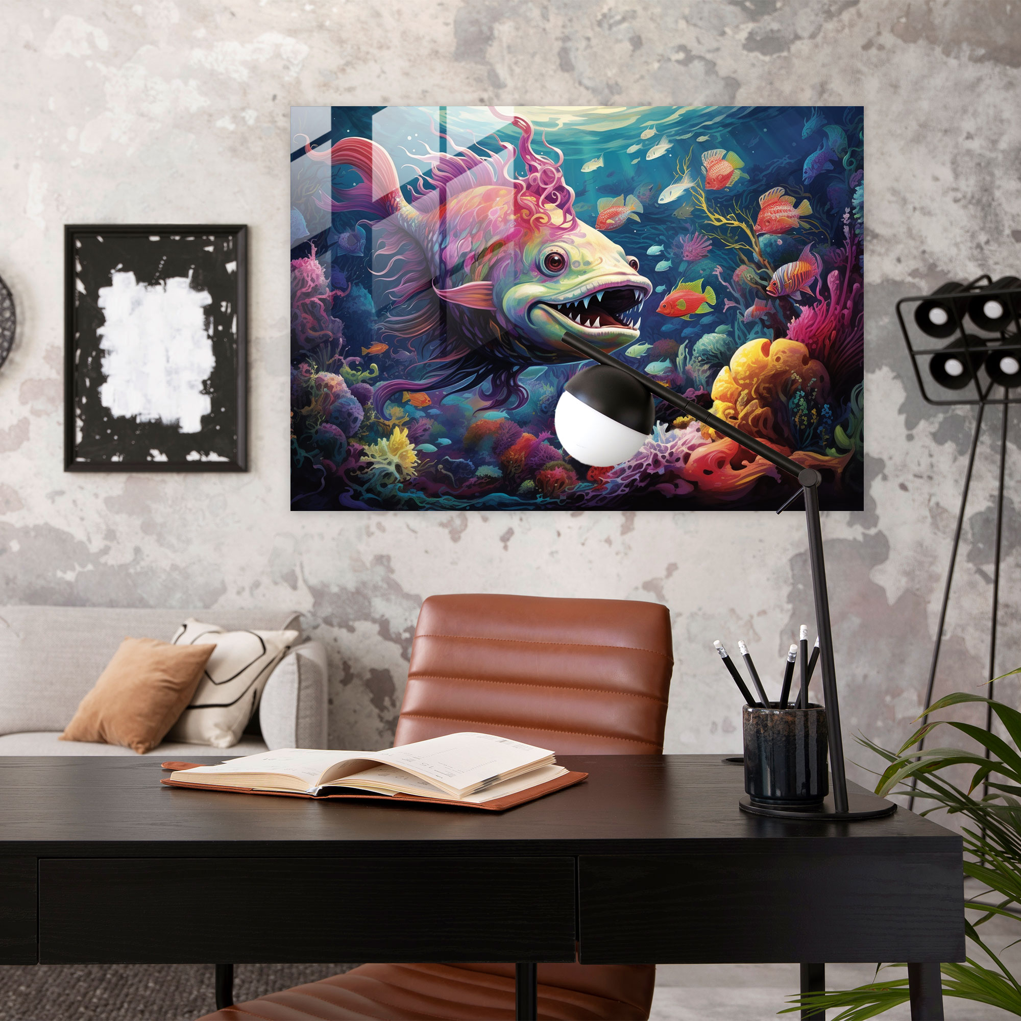 Underwater Mythology Glass Print - Mythology, Vibrant Underwater World, Mystery, Mythical Sea Creatures